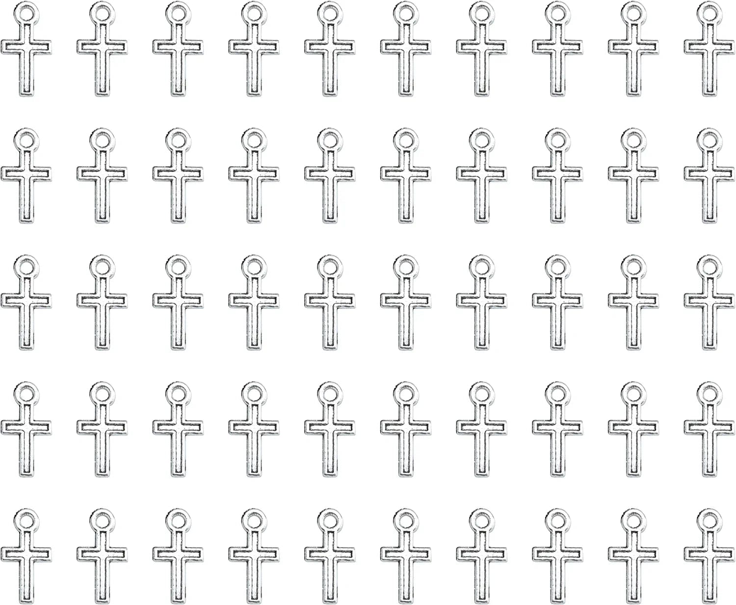 50 Pcs Mini Cross Charm Metal Mini Pendant Beads for Jewelry Making Finding Necklace Bracelet Earring Keychain DIY Gift Idea Handmade Craft Accessories (Gold) Silver
