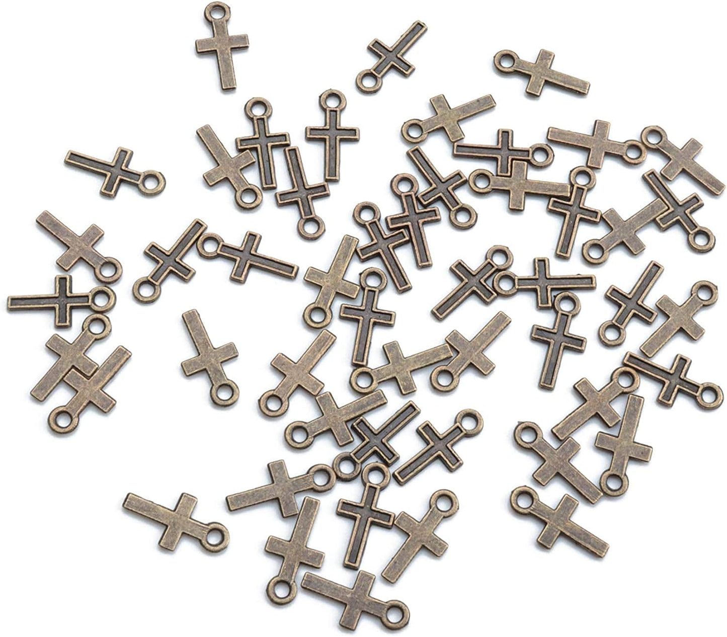 50 Pcs Mini Cross Charm Metal Mini Pendant Beads for Jewelry Making Finding Necklace Bracelet Earring Keychain DIY Gift Idea Handmade Craft Accessories (Gold) Bronze