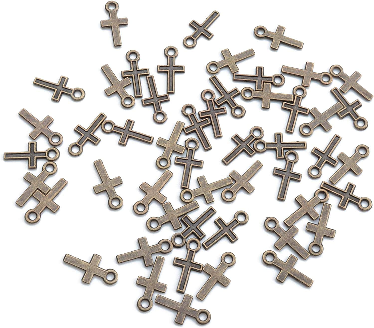 50 Pcs Mini Cross Charm Metal Mini Pendant Beads for Jewelry Making Finding Necklace Bracelet Earring Keychain DIY Gift Idea Handmade Craft Accessories (Gold) Bronze