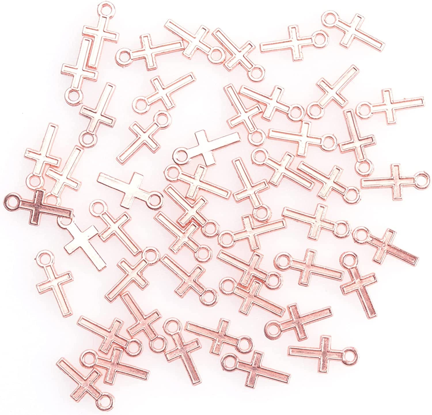 50 Pcs Mini Cross Charm Metal Mini Pendant Beads for Jewelry Making Finding Necklace Bracelet Earring Keychain DIY Gift Idea Handmade Craft Accessories (Gold) Rose Gold