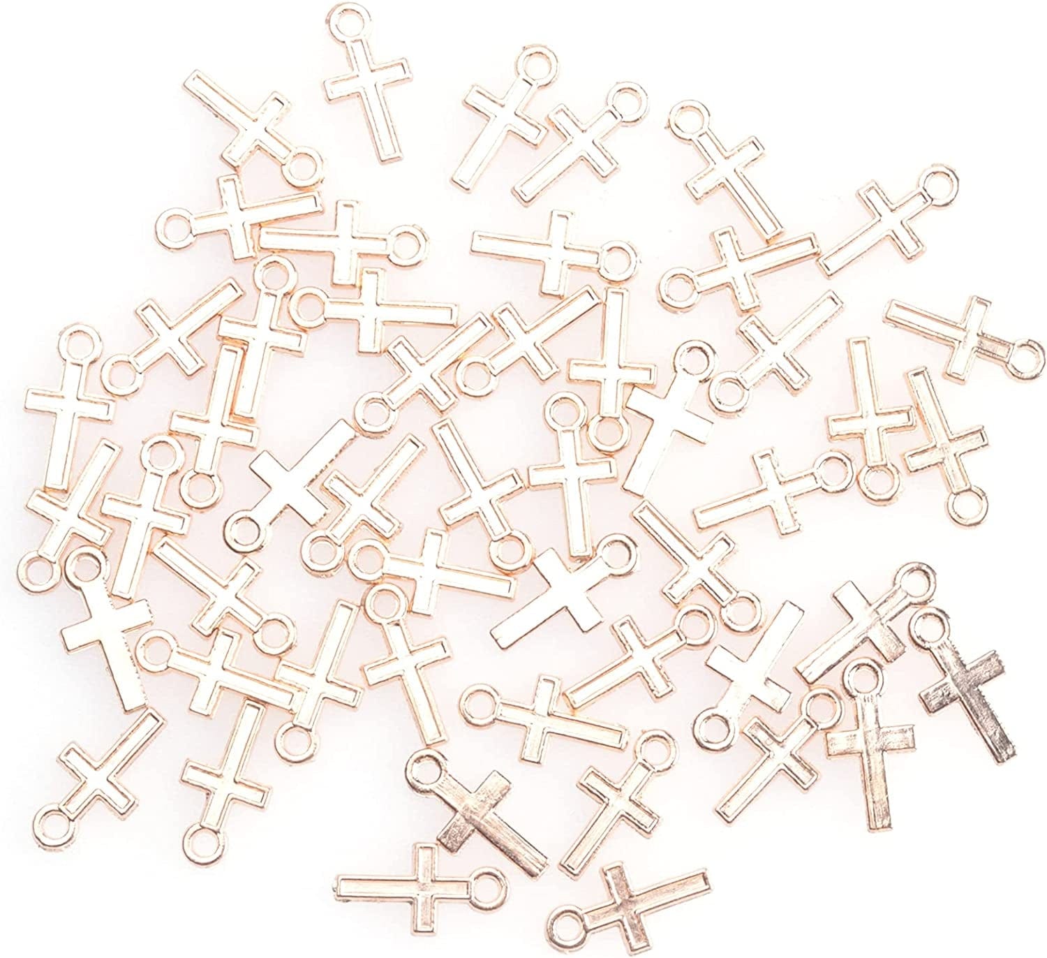 50 Pcs Mini Cross Charm Metal Mini Pendant Beads for Jewelry Making Finding Necklace Bracelet Earring Keychain DIY Gift Idea Handmade Craft Accessories (Gold) KC Gold