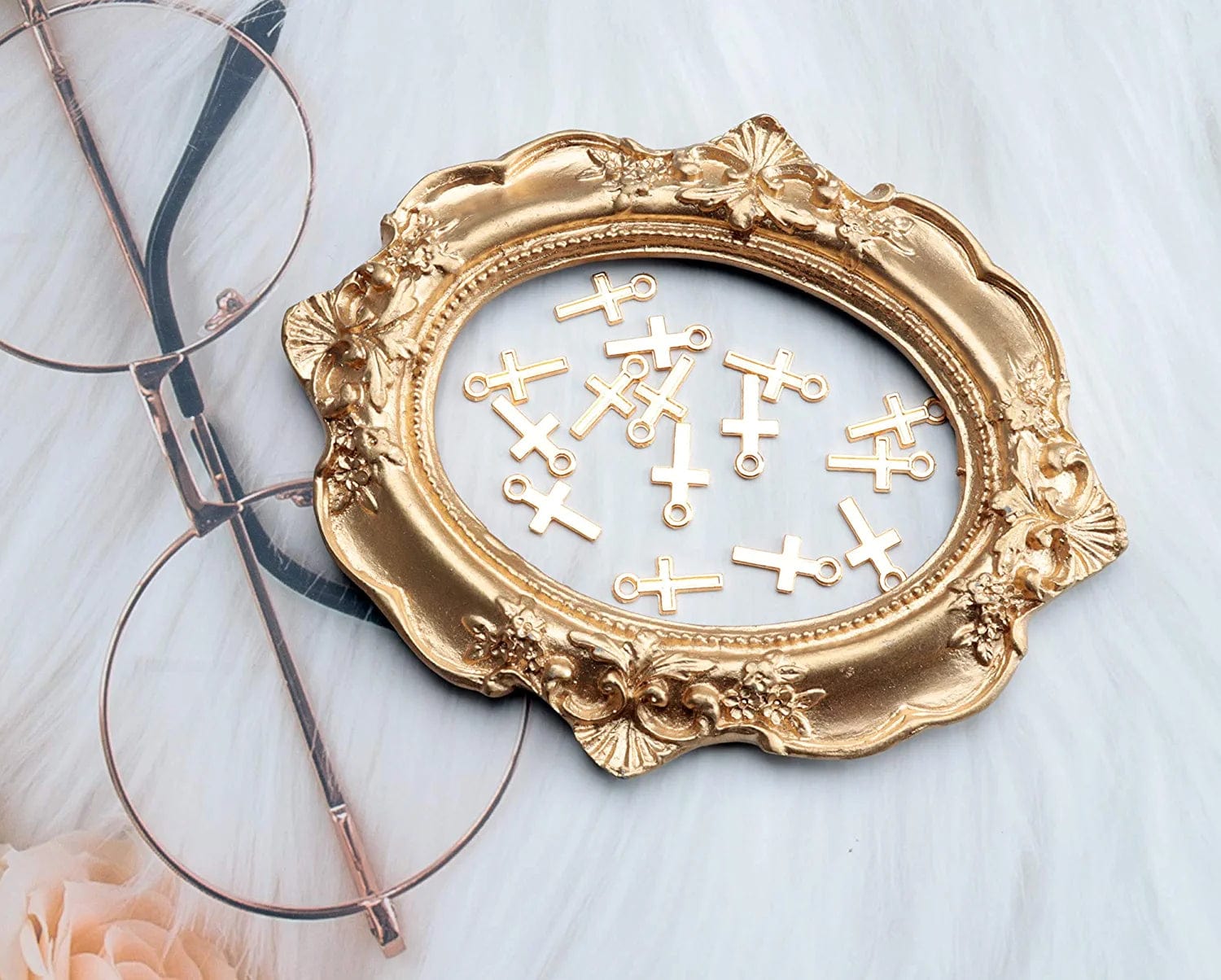 50 Pcs Mini Cross Charm Metal Mini Pendant Beads for Jewelry Making Finding Necklace Bracelet Earring Keychain DIY Gift Idea Handmade Craft Accessories (Gold)