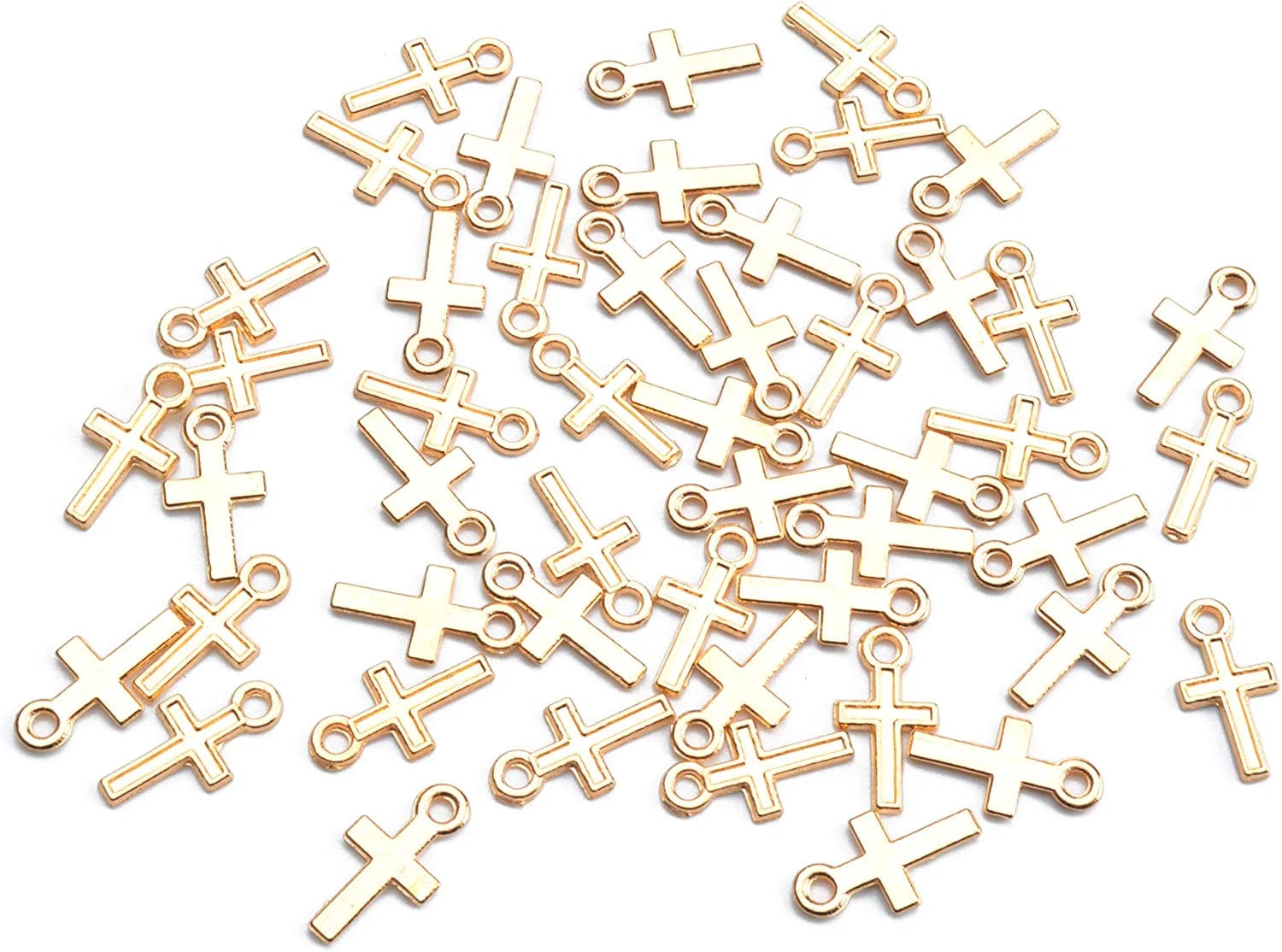 50 Pcs Mini Cross Charm Metal Mini Pendant Beads for Jewelry Making Finding Necklace Bracelet Earring Keychain DIY Gift Idea Handmade Craft Accessories (Gold)