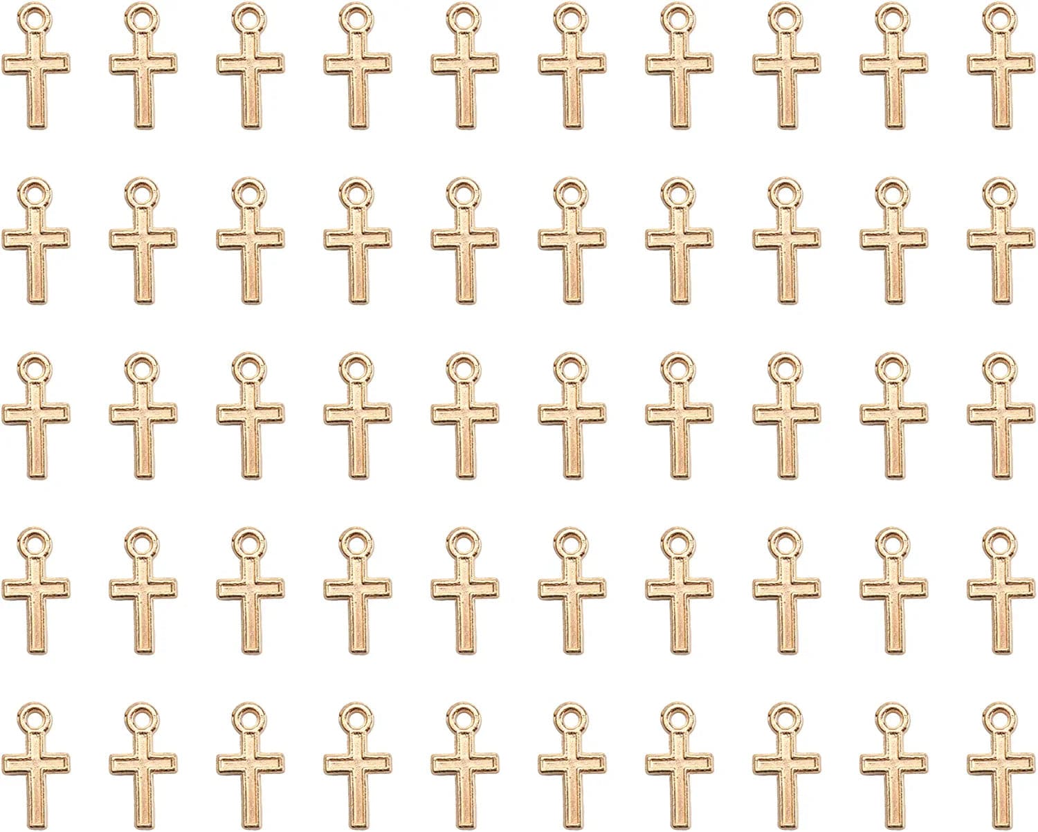 50 Pcs Mini Cross Charm Metal Mini Pendant Beads for Jewelry Making Finding Necklace Bracelet Earring Keychain DIY Gift Idea Handmade Craft Accessories (Gold) Gold
