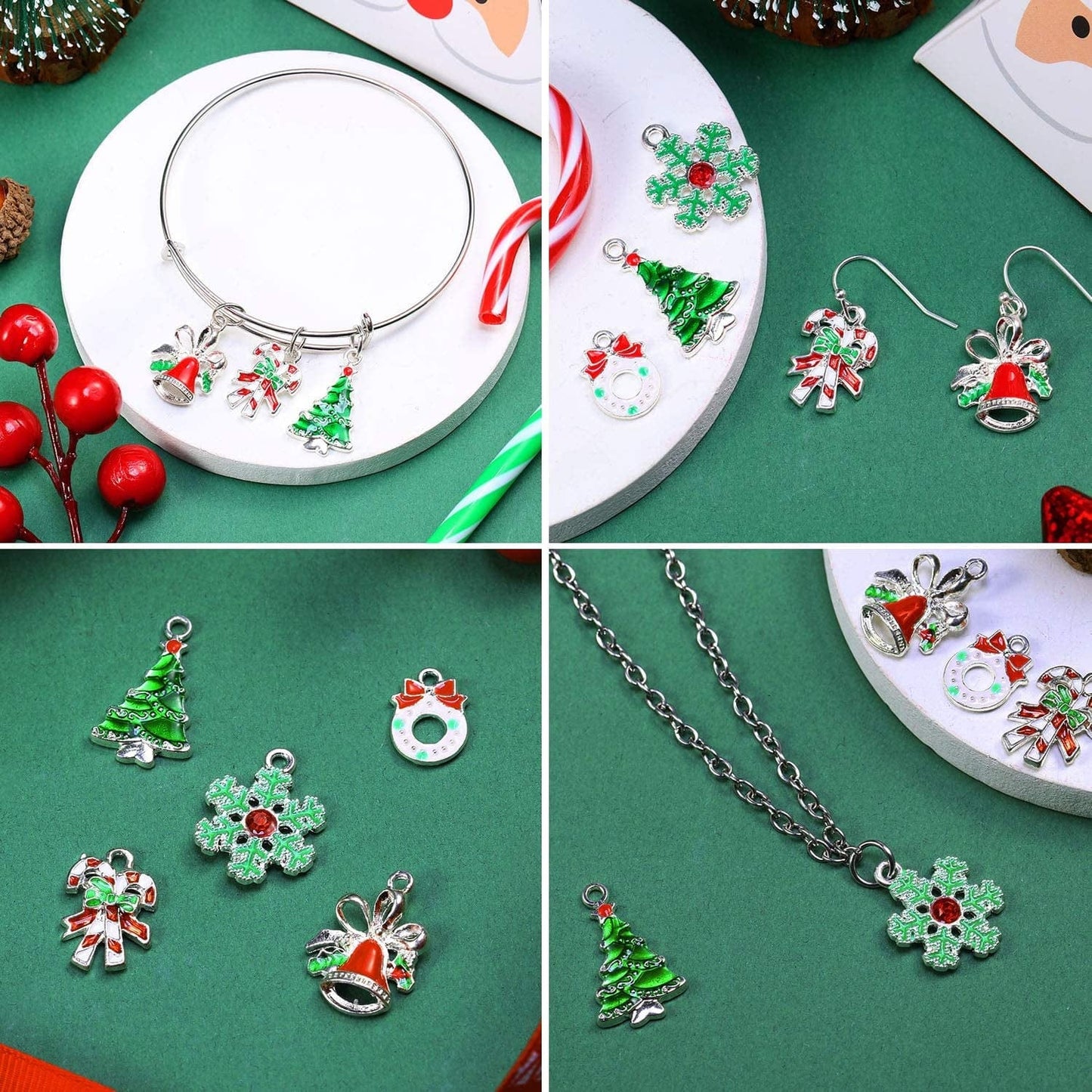50 Pieces Assorted Enamel Charm Pendants Christmas Tree Charms Snowflake Garland Bell Craft Charm Christmas Theme Decorative Enamel Pendants for DIY Crafts Jewelry Making Supplies