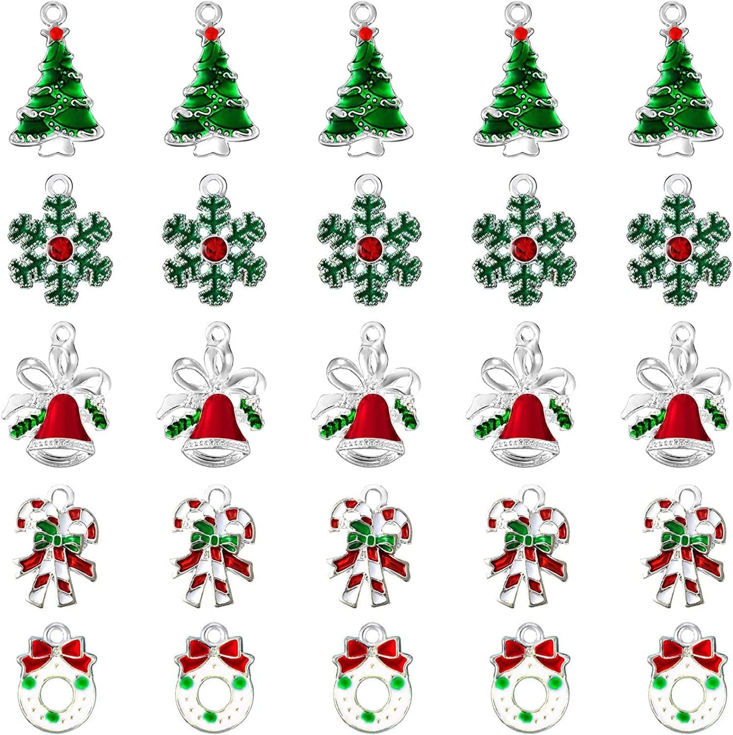 50 Pieces Assorted Enamel Charm Pendants Christmas Tree Charms Snowflake Garland Bell Craft Charm Christmas Theme Decorative Enamel Pendants for DIY Crafts Jewelry Making Supplies