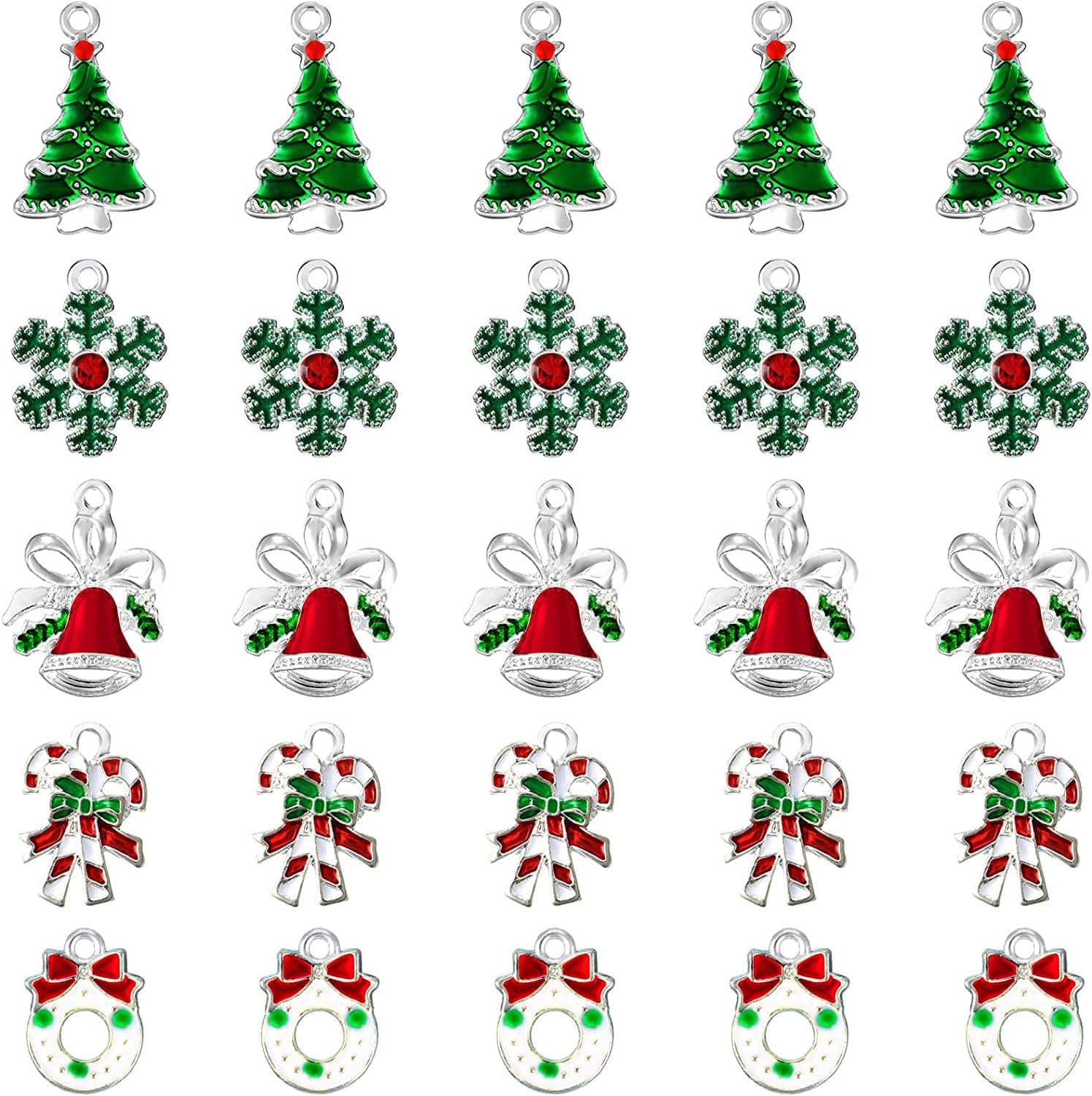 50 Pieces Assorted Enamel Charm Pendants Christmas Tree Charms Snowflake Garland Bell Craft Charm Christmas Theme Decorative Enamel Pendants for DIY Crafts Jewelry Making Supplies