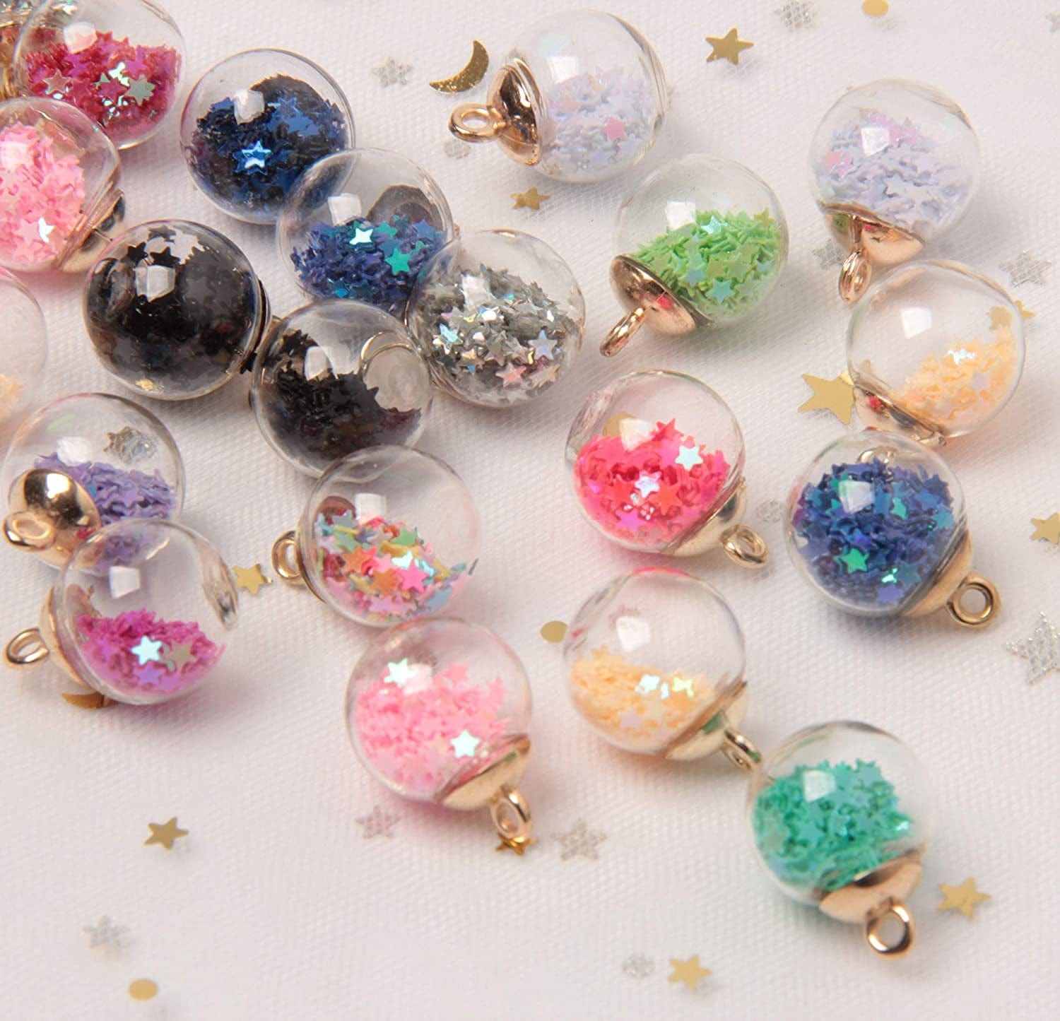 50 Pieces Crystal Glass Ball 16Mm(0.6'') Colorful Glass Charms with Star Pendant Craft Accessory for DIY Craft Jewelry Making