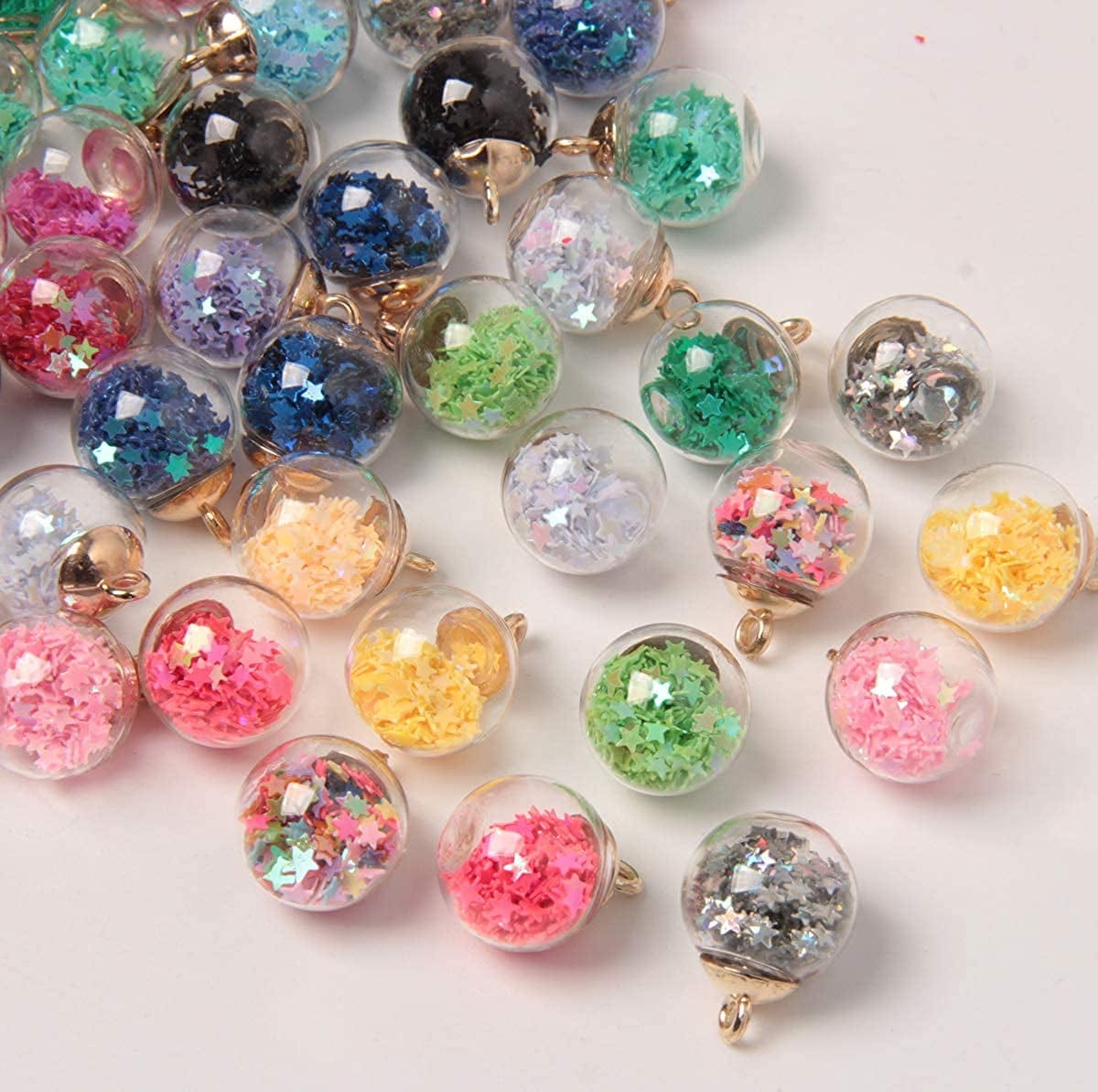 50 Pieces Crystal Glass Ball 16Mm(0.6'') Colorful Glass Charms with Star Pendant Craft Accessory for DIY Craft Jewelry Making