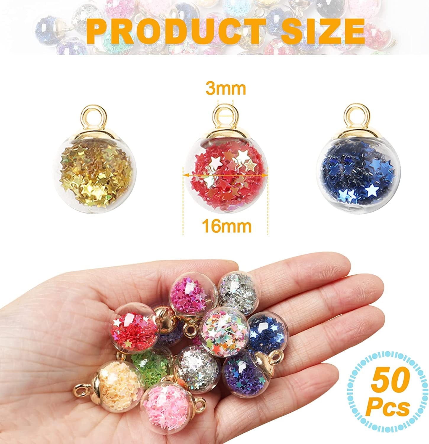 50 Pieces Crystal Glass Ball 16Mm(0.6'') Colorful Glass Charms with Star Pendant Craft Accessory for DIY Craft Jewelry Making
