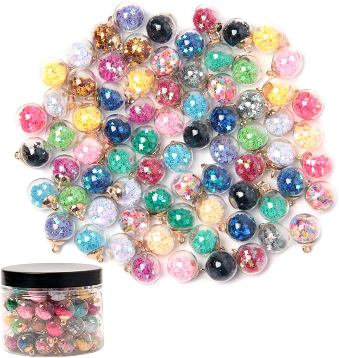 50 Pieces Crystal Glass Ball 16Mm(0.6'') Colorful Glass Charms with Star Pendant Craft Accessory for DIY Craft Jewelry Making