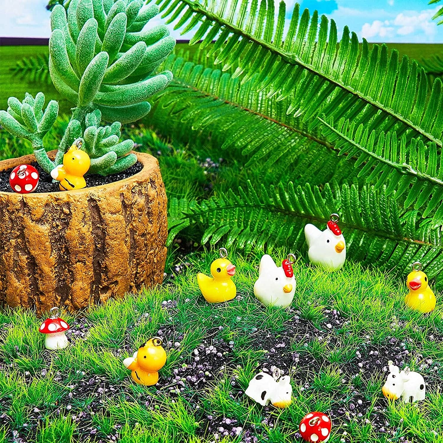 50 Pieces Cute Resin Mushroom Duck Cow Charms for Jewelry Making Animal Charms Pendant Handmade Bee Chicken Finding Charm DIY Pendant Resin Charm for DIY Bracelet Necklace Keychain Crafts