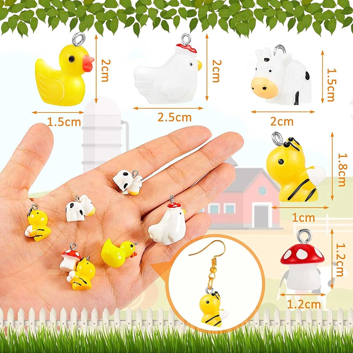 50 Pieces Cute Resin Mushroom Duck Cow Charms for Jewelry Making Animal Charms Pendant Handmade Bee Chicken Finding Charm DIY Pendant Resin Charm for DIY Bracelet Necklace Keychain Crafts