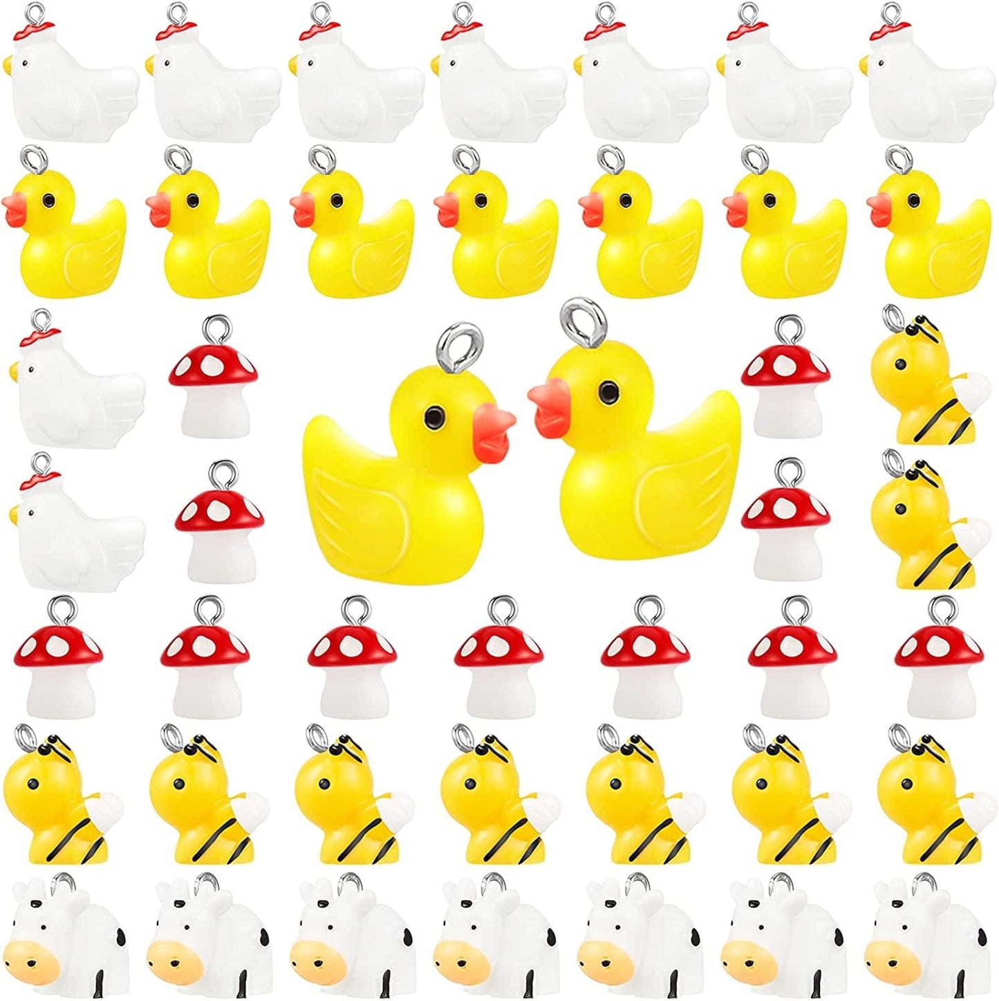 50 Pieces Cute Resin Mushroom Duck Cow Charms for Jewelry Making Animal Charms Pendant Handmade Bee Chicken Finding Charm DIY Pendant Resin Charm for DIY Bracelet Necklace Keychain Crafts