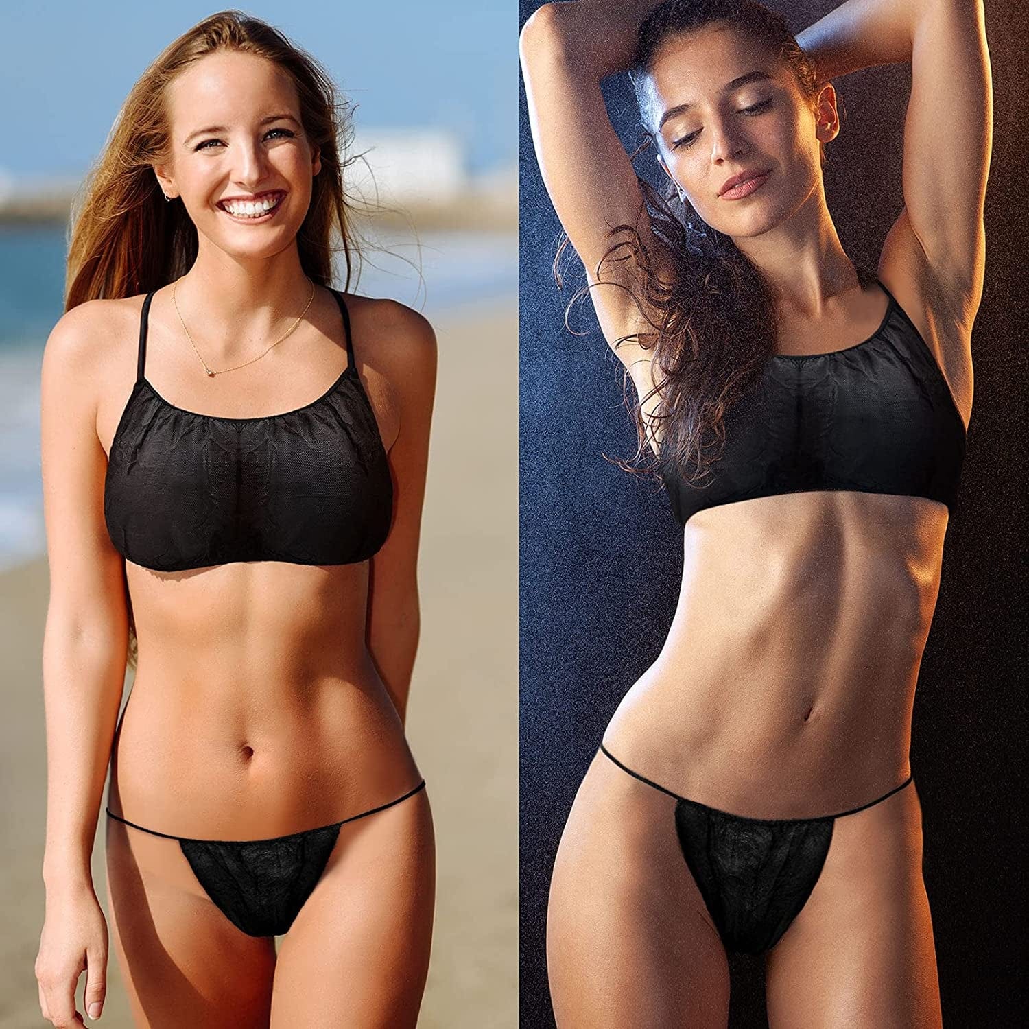 50 Pieces Disposable Bras and Panties Women Disposable Underwear Spa Bikini Thong Panties Sunless Spray Tan Top Underwear