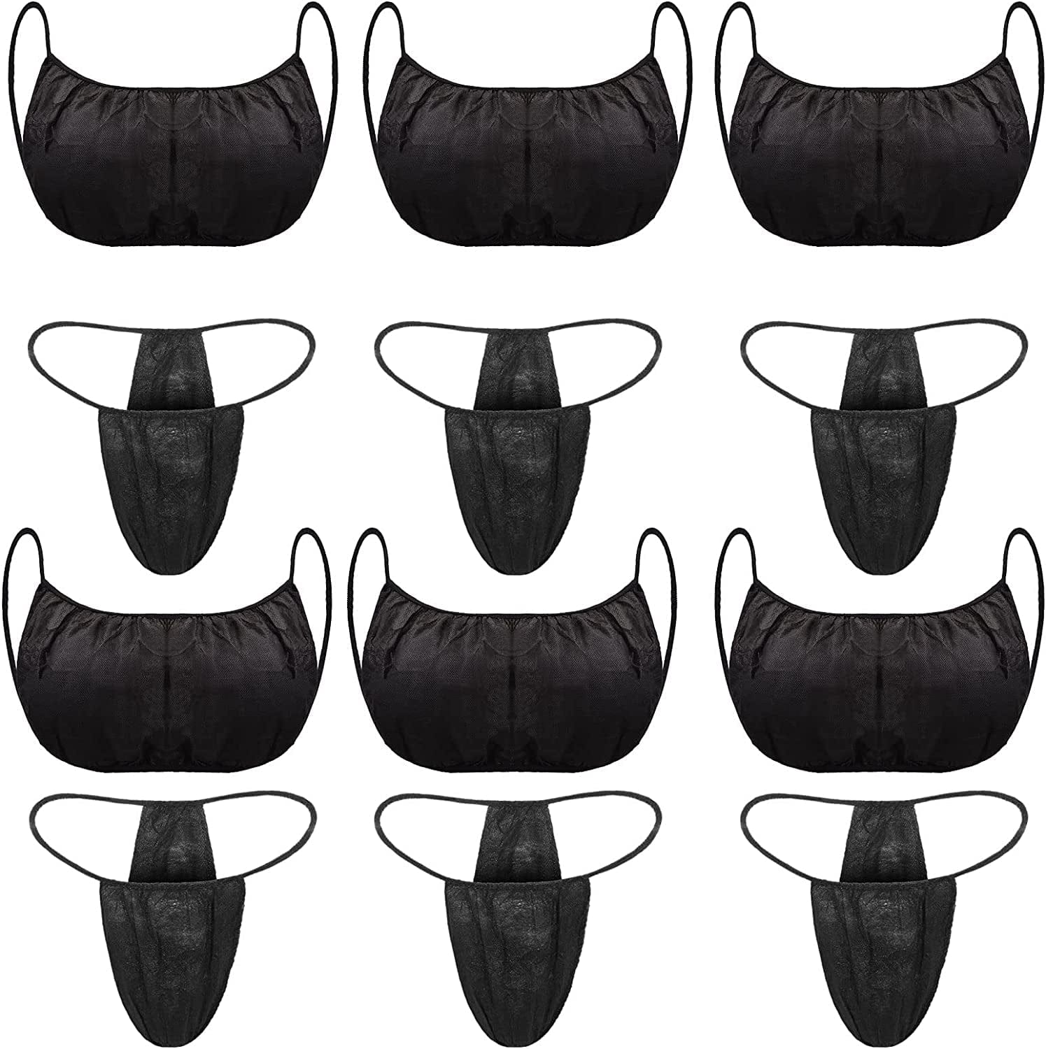 50 Pieces Disposable Bras and Panties Women Disposable Underwear Spa Bikini Thong Panties Sunless Spray Tan Top Underwear Black With Black Tie