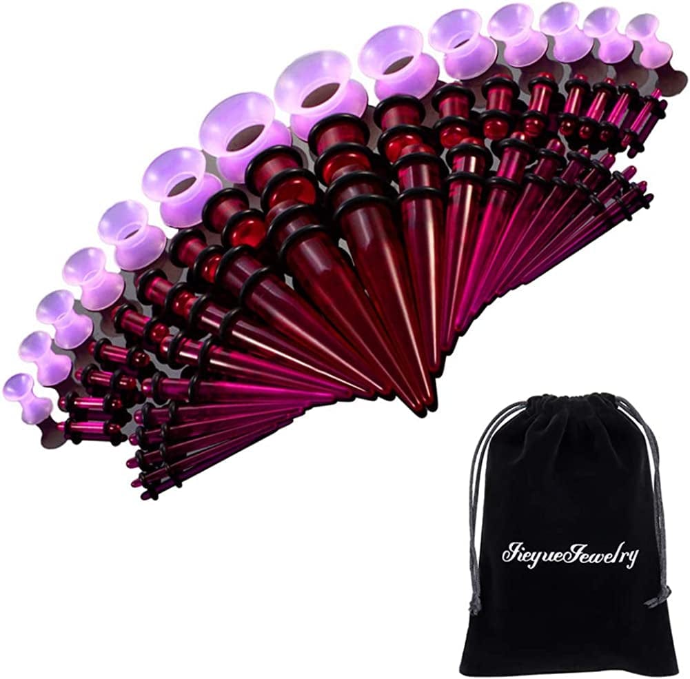 50 Pieces Ear Stretching Kit 14G-00G by Jieyuejewelry - Acrylic Tapers and Plugs + Silicone Tunnels - Ear Gauges Expander Set Body Piercing Jewelry Apparel & Accessories > Jewelry > Body Jewelry JieyueJewelry Purple