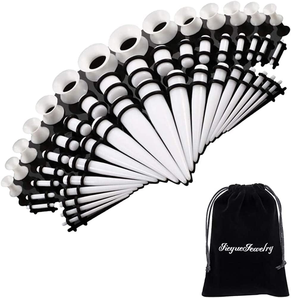 50 Pieces Ear Stretching Kit 14G-00G by Jieyuejewelry - Acrylic Tapers and Plugs + Silicone Tunnels - Ear Gauges Expander Set Body Piercing Jewelry Apparel & Accessories > Jewelry > Body Jewelry JieyueJewelry White