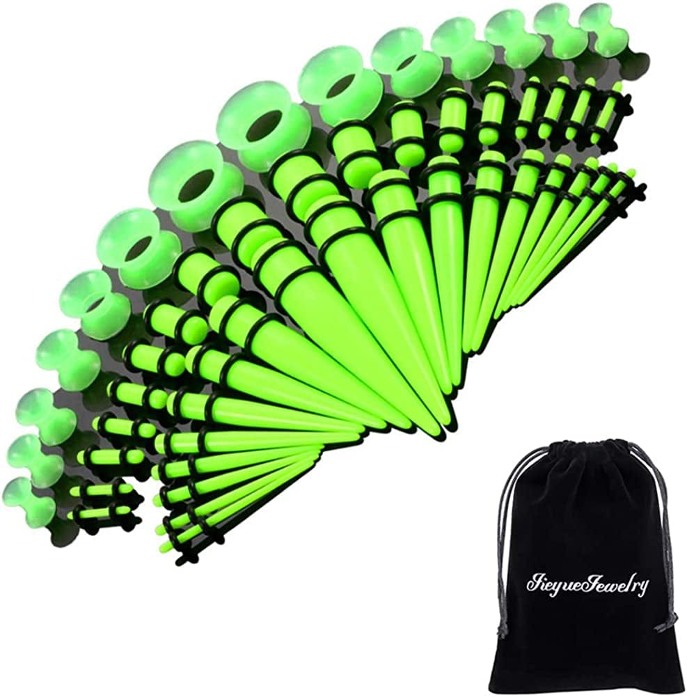 50 Pieces Ear Stretching Kit 14G-00G by Jieyuejewelry - Acrylic Tapers and Plugs + Silicone Tunnels - Ear Gauges Expander Set Body Piercing Jewelry Apparel & Accessories > Jewelry > Body Jewelry JieyueJewelry Green