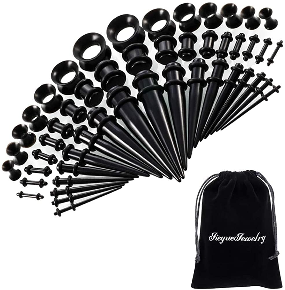 50 Pieces Ear Stretching Kit 14G-00G by Jieyuejewelry - Acrylic Tapers and Plugs + Silicone Tunnels - Ear Gauges Expander Set Body Piercing Jewelry Apparel & Accessories > Jewelry > Body Jewelry JieyueJewelry Black