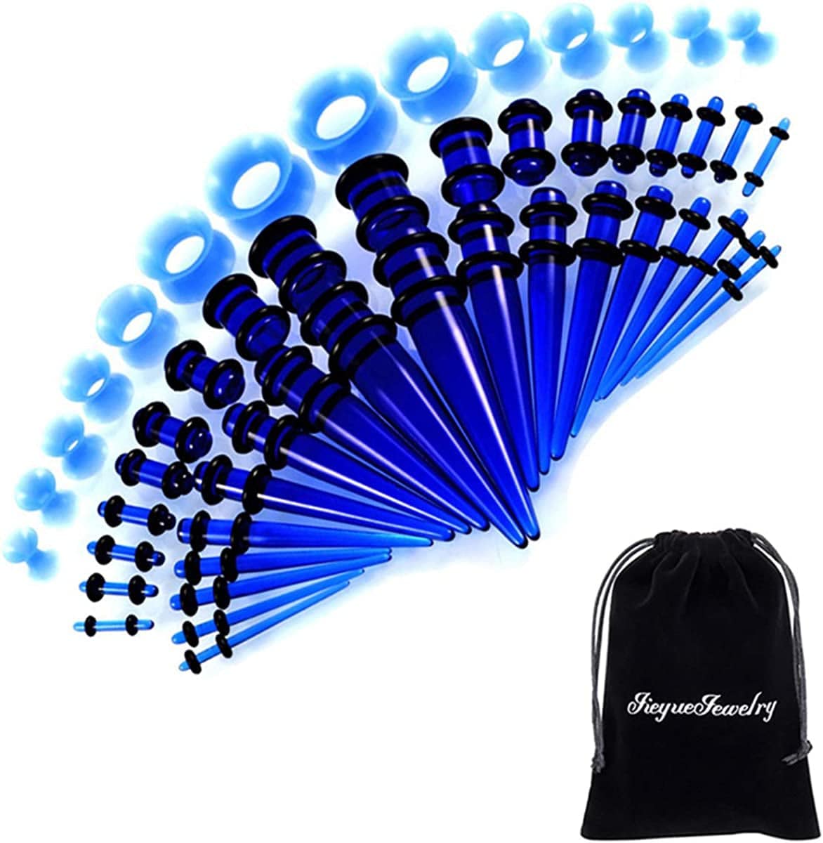 50 Pieces Ear Stretching Kit 14G-00G by Jieyuejewelry - Acrylic Tapers and Plugs + Silicone Tunnels - Ear Gauges Expander Set Body Piercing Jewelry Apparel & Accessories > Jewelry > Body Jewelry JieyueJewelry Clear Blue