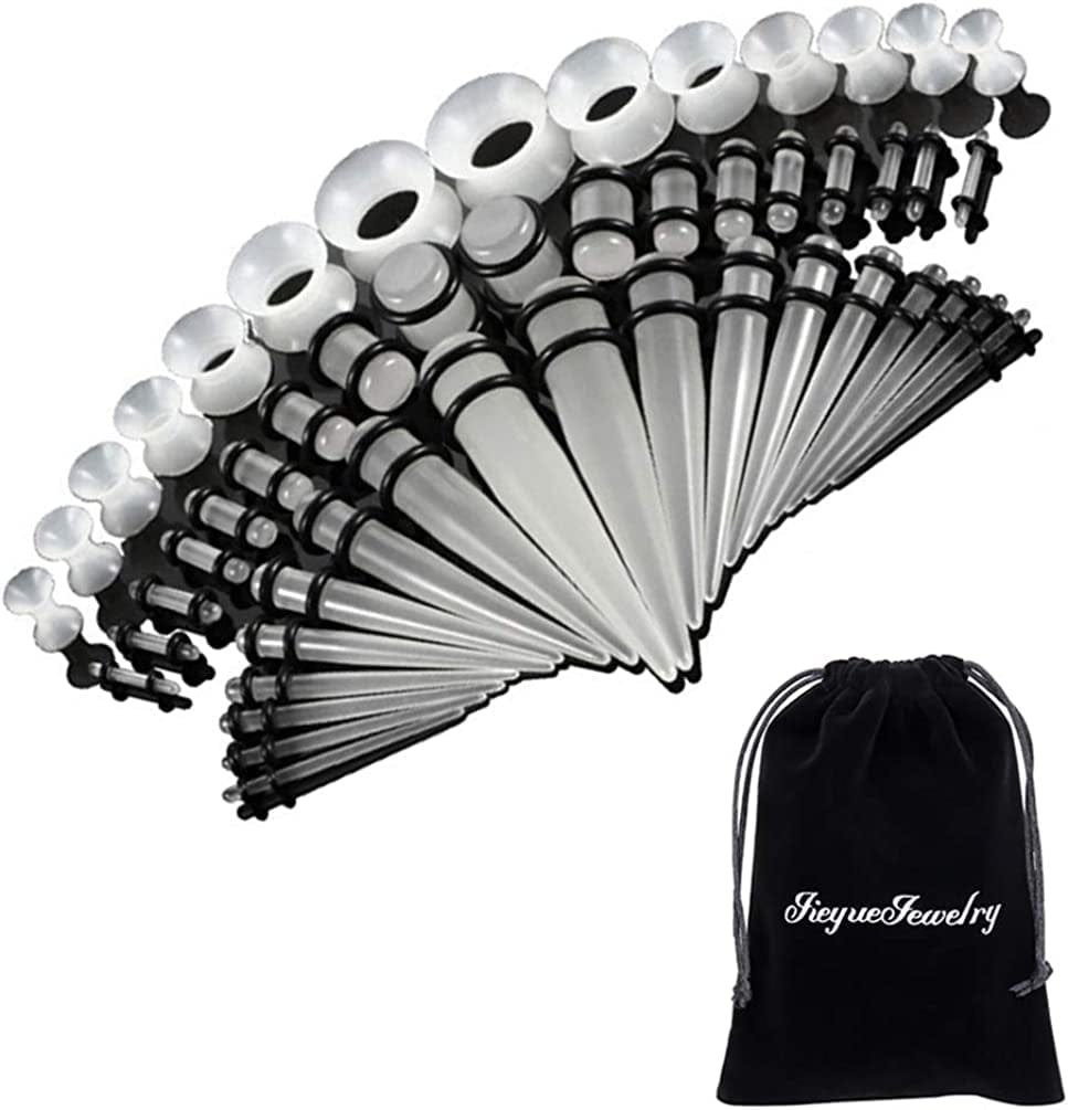 50 Pieces Ear Stretching Kit 14G-00G by Jieyuejewelry - Acrylic Tapers and Plugs + Silicone Tunnels - Ear Gauges Expander Set Body Piercing Jewelry Apparel & Accessories > Jewelry > Body Jewelry JieyueJewelry Transparent