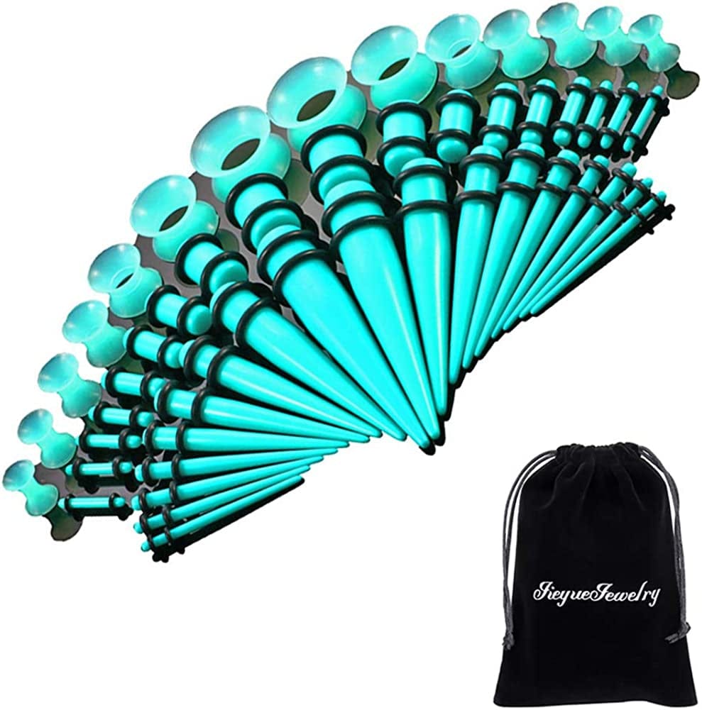 50 Pieces Ear Stretching Kit 14G-00G by Jieyuejewelry - Acrylic Tapers and Plugs + Silicone Tunnels - Ear Gauges Expander Set Body Piercing Jewelry Apparel & Accessories > Jewelry > Body Jewelry JieyueJewelry Blue