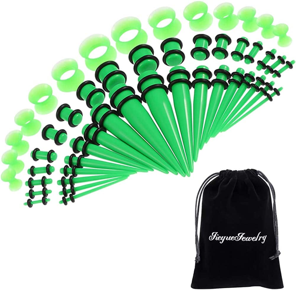 50 Pieces Ear Stretching Kit 14G-00G by Jieyuejewelry - Acrylic Tapers and Plugs + Silicone Tunnels - Ear Gauges Expander Set Body Piercing Jewelry Apparel & Accessories > Jewelry > Body Jewelry JieyueJewelry Grass Green