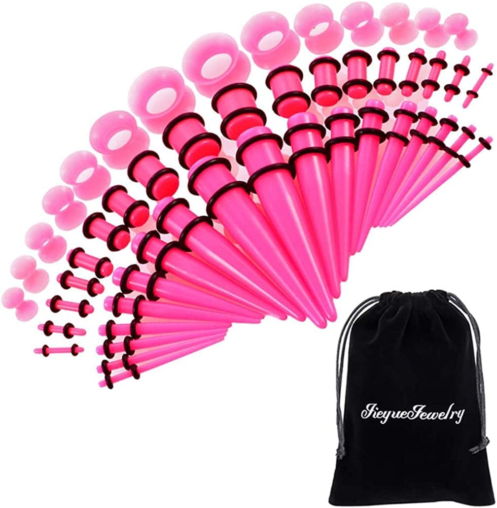 50 Pieces Ear Stretching Kit 14G-00G by Jieyuejewelry - Acrylic Tapers and Plugs + Silicone Tunnels - Ear Gauges Expander Set Body Piercing Jewelry Apparel & Accessories > Jewelry > Body Jewelry JieyueJewelry Pink