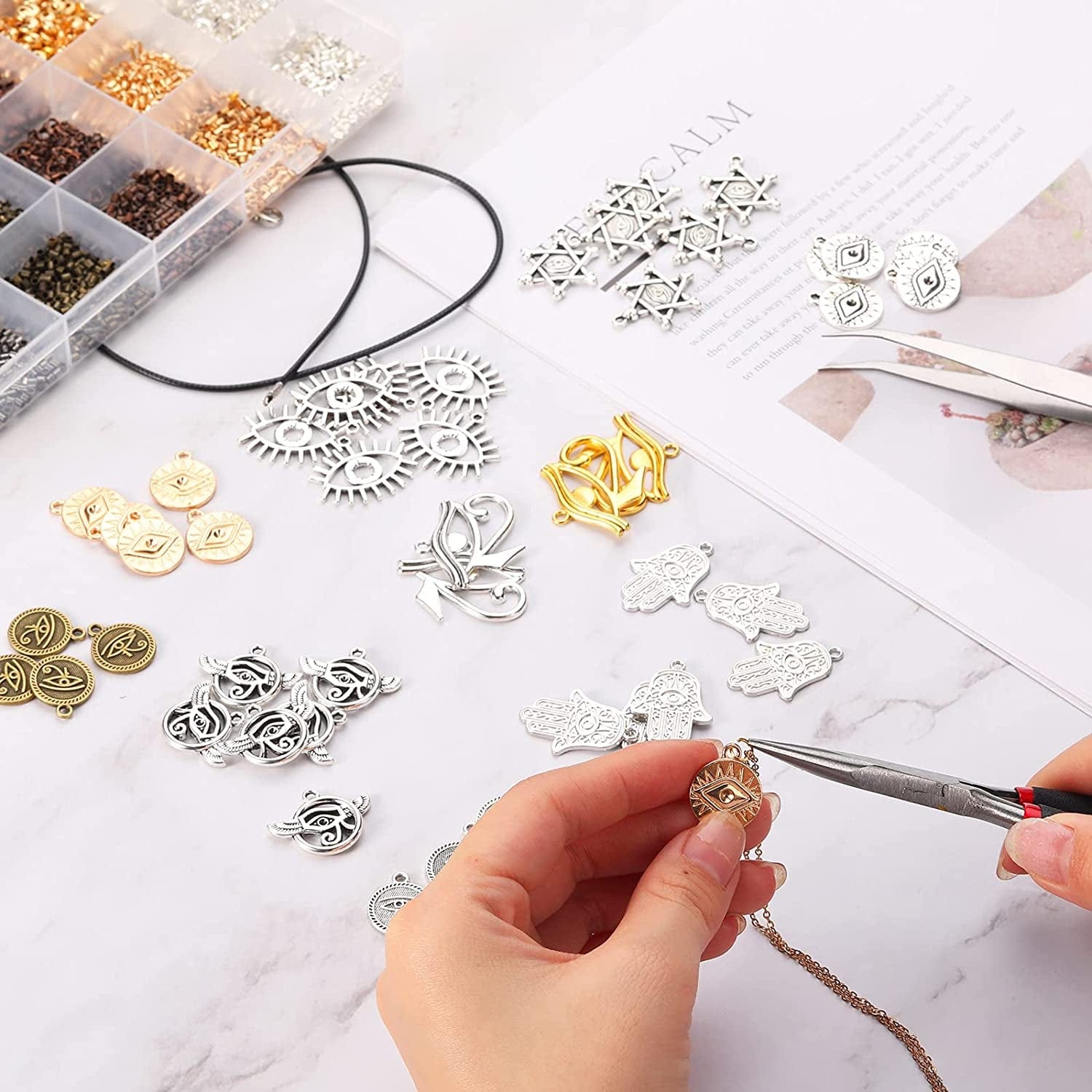 50 Pieces Eye of Horus Charms Pendant Tibetan Magic Metal Charms Mixed Craft Charm for DIY Necklace Bracelet Jewelry Making Crafting Supplies