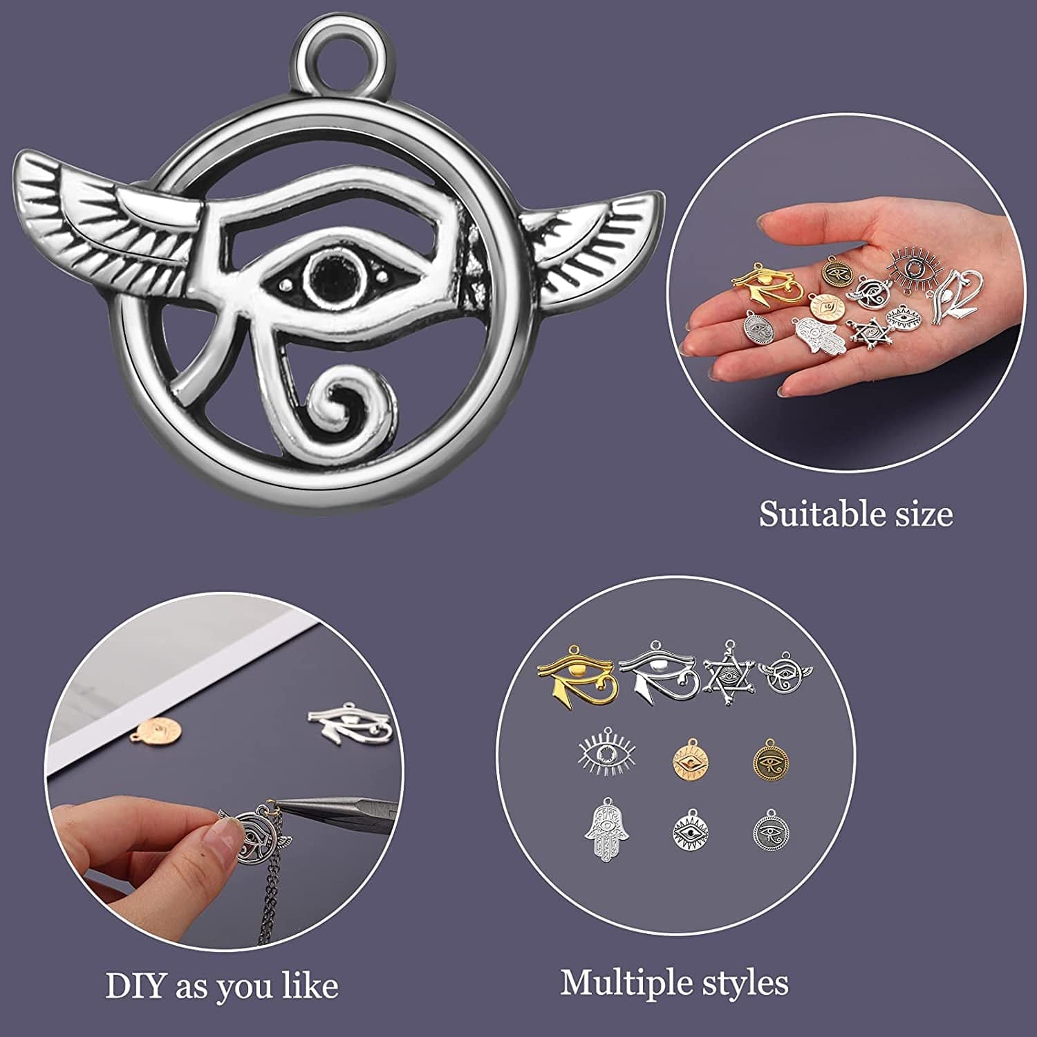 50 Pieces Eye of Horus Charms Pendant Tibetan Magic Metal Charms Mixed Craft Charm for DIY Necklace Bracelet Jewelry Making Crafting Supplies