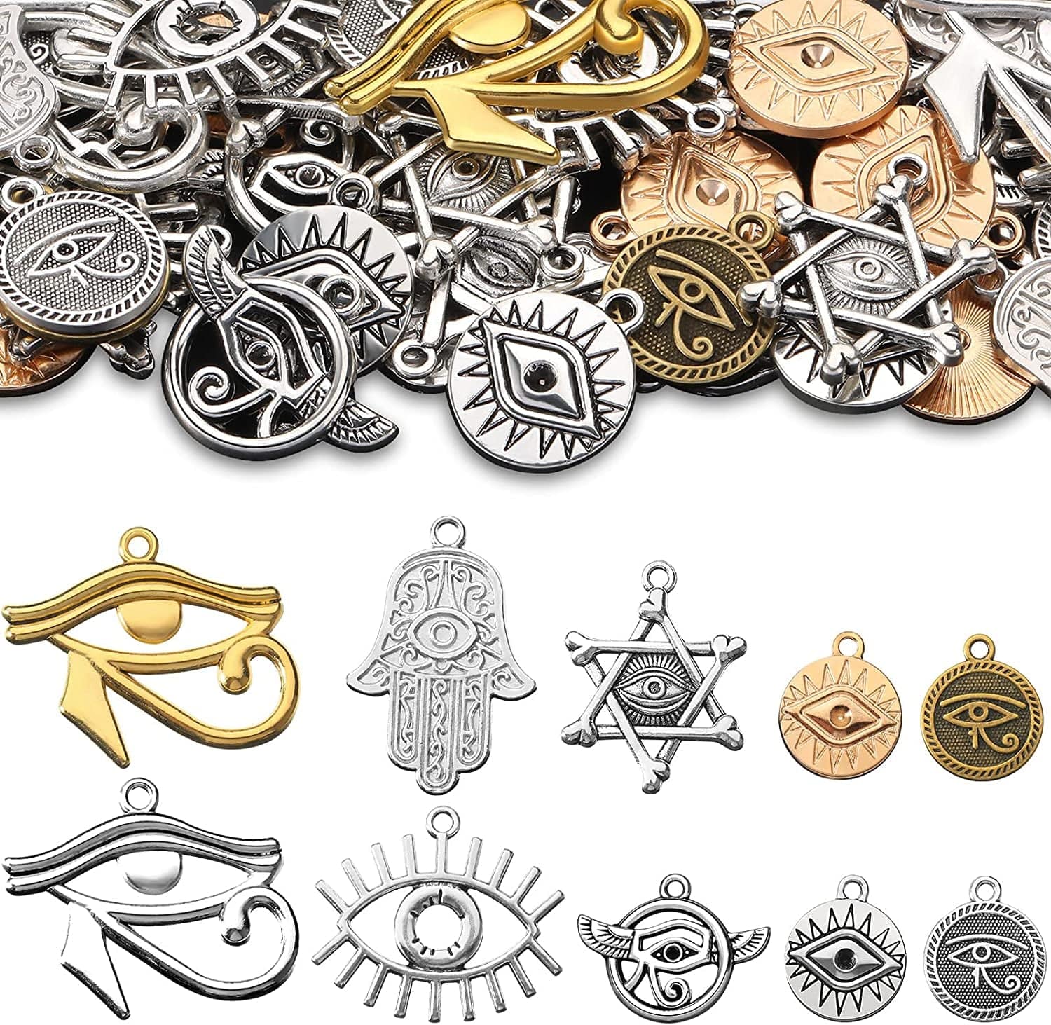 50 Pieces Eye of Horus Charms Pendant Tibetan Magic Metal Charms Mixed Craft Charm for DIY Necklace Bracelet Jewelry Making Crafting Supplies