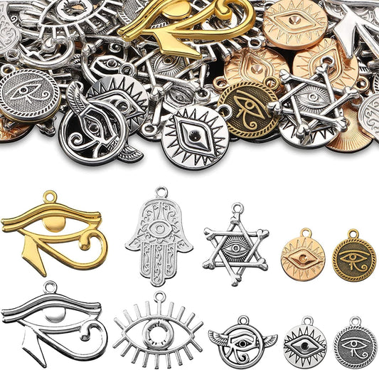 50 Pieces Eye of Horus Charms Pendant Tibetan Magic Metal Charms Mixed Craft Charm for DIY Necklace Bracelet Jewelry Making Crafting Supplies