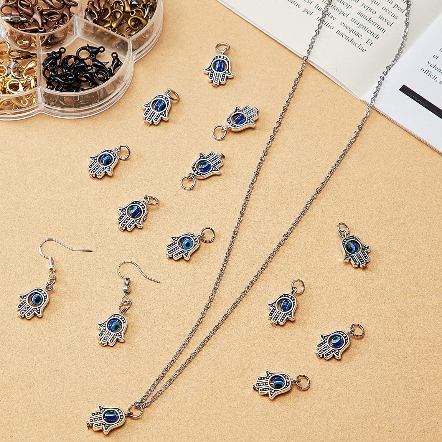 50 Pieces Hamsa Hand Charms Hamsa Evil Eye Pendant Bead Pendant Fatima Symbol Hand Beads Charms Pendant for Women Jewelry DIY Making Decor