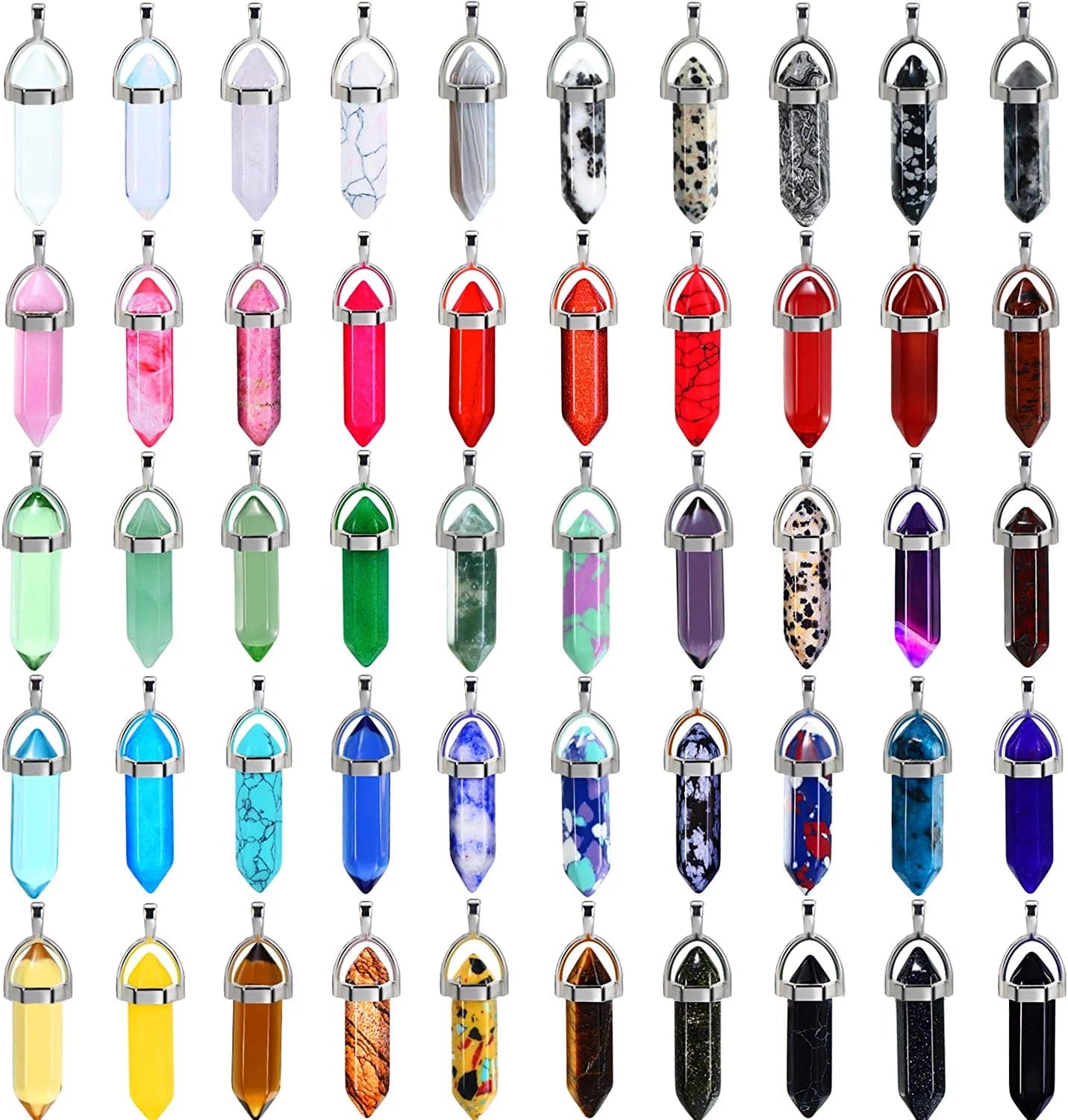 50 Pieces Mixed Stone Beads Crystal Stone Pendants Quartz Charms with Storage Bag for Jewelry Making Regular Style