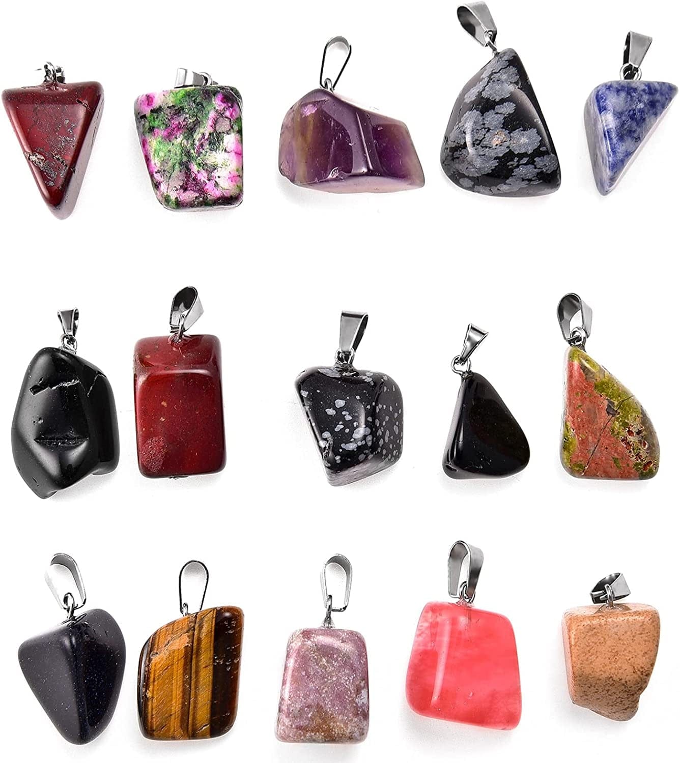 50 Pieces Mixed Stone Beads Crystal Stone Pendants Quartz Charms with Storage Bag for Jewelry Making