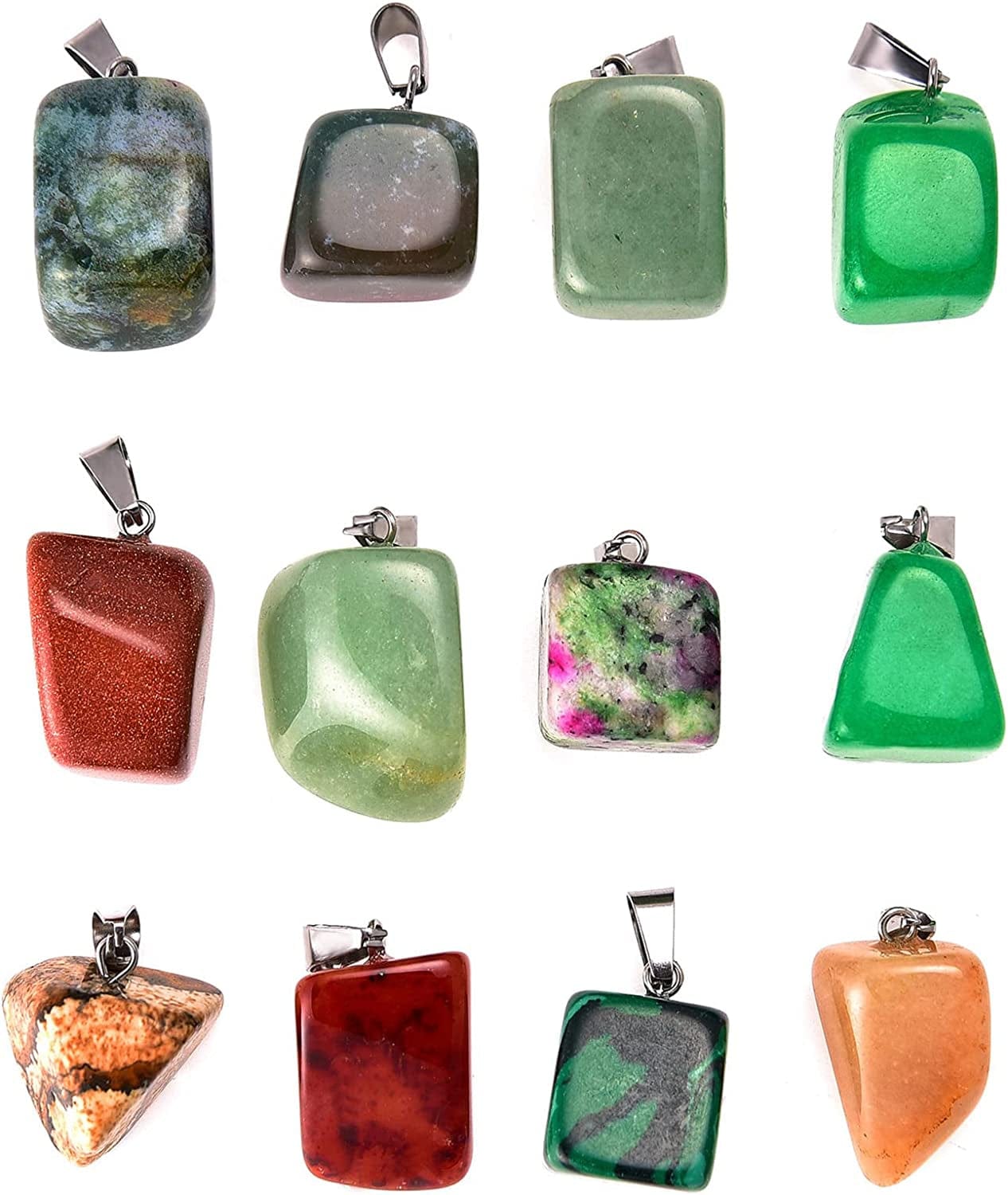50 Pieces Mixed Stone Beads Crystal Stone Pendants Quartz Charms with Storage Bag for Jewelry Making