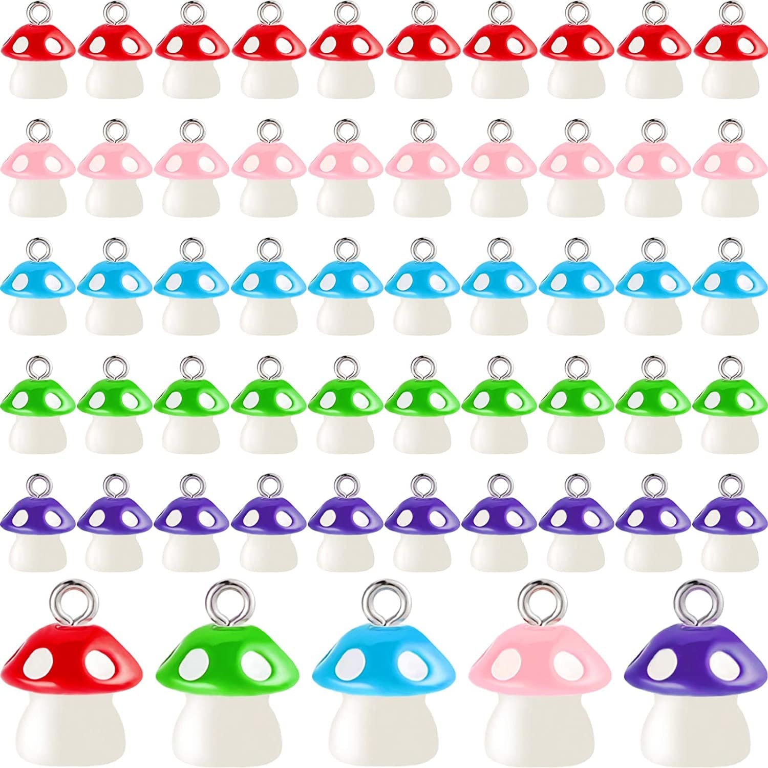 50 Pieces Mushroom Charm Pendant Mushroom Resin Charm Mushroom Jewelry Finding Charm DIY Pendant Making Resin Charm for Bracelet Necklace Earrings Keychain Craft (Red) Blue,Green,Pink,Purple,Red