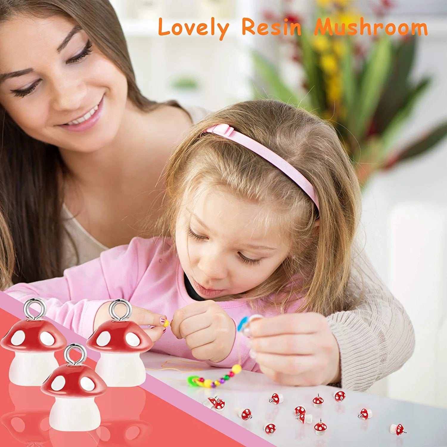 50 Pieces Mushroom Charm Pendant Mushroom Resin Charm Mushroom Jewelry Finding Charm DIY Pendant Making Resin Charm for Bracelet Necklace Earrings Keychain Craft (Red)