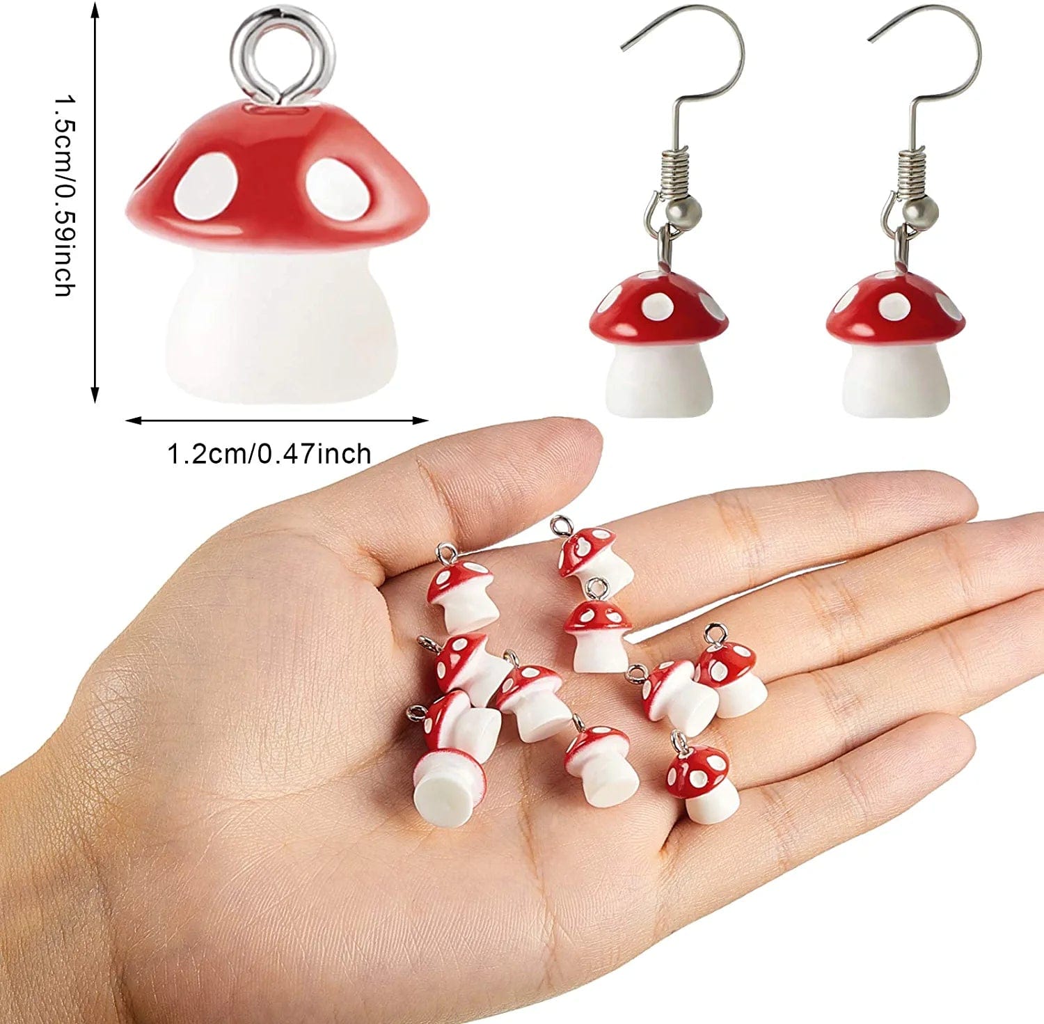 50 Pieces Mushroom Charm Pendant Mushroom Resin Charm Mushroom Jewelry Finding Charm DIY Pendant Making Resin Charm for Bracelet Necklace Earrings Keychain Craft (Red)