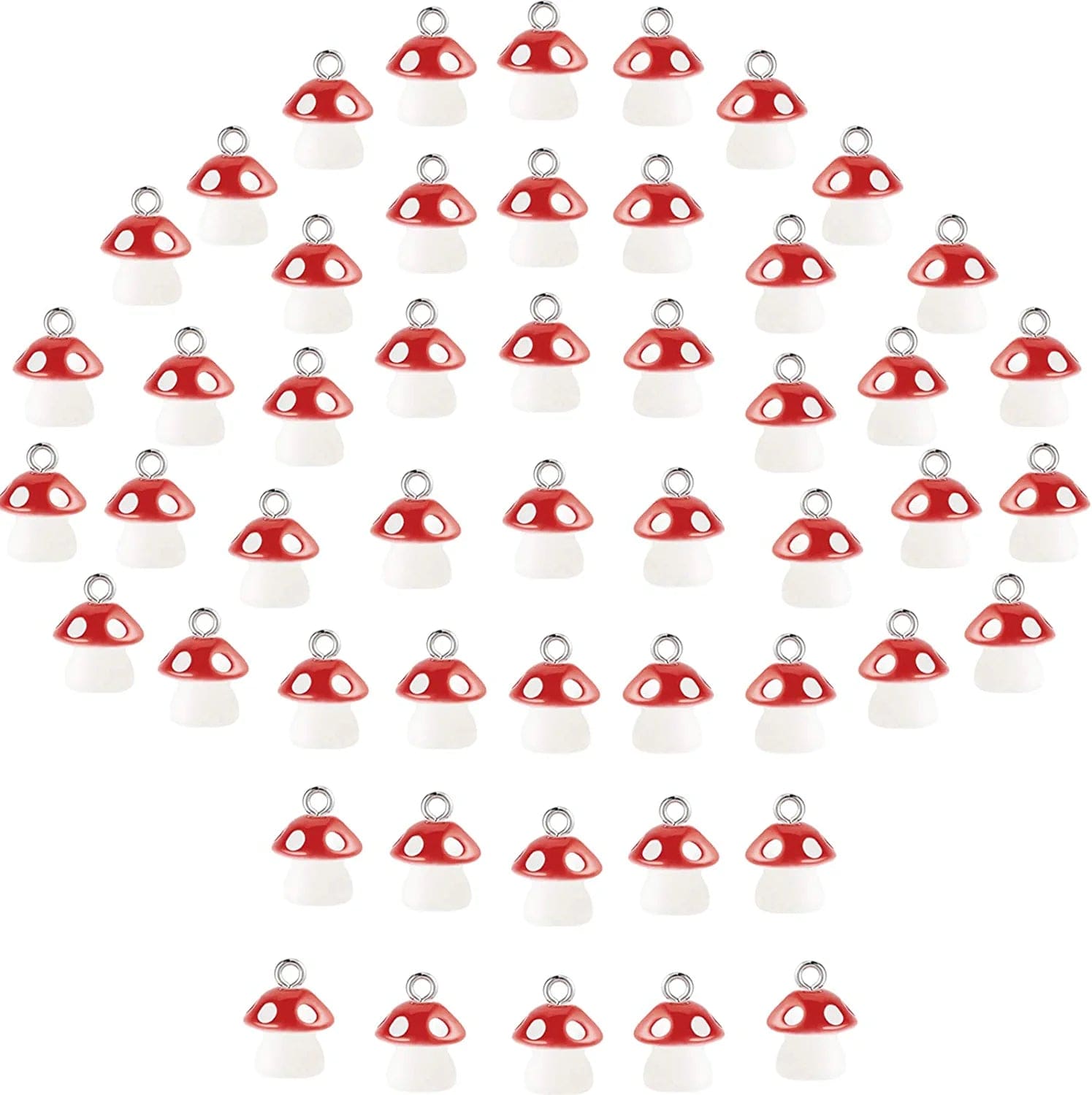 50 Pieces Mushroom Charm Pendant Mushroom Resin Charm Mushroom Jewelry Finding Charm DIY Pendant Making Resin Charm for Bracelet Necklace Earrings Keychain Craft (Red) Red