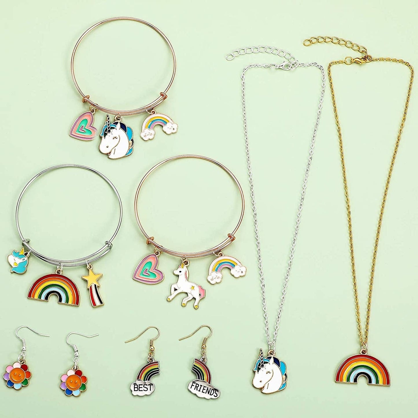 50 Pieces Unicorn Charms Enamel Rainbow Cloud Star Charms Gold Plated Enamel Sunflower Heart Charms Pendant Mixed for Jewelry Making Necklace Bracelet Girl Craft DIY Accessories