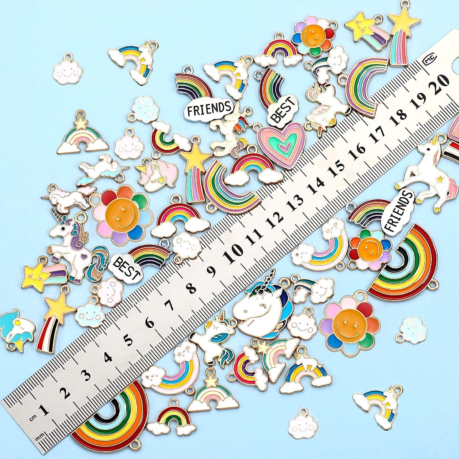 50 Pieces Unicorn Charms Enamel Rainbow Cloud Star Charms Gold Plated Enamel Sunflower Heart Charms Pendant Mixed for Jewelry Making Necklace Bracelet Girl Craft DIY Accessories