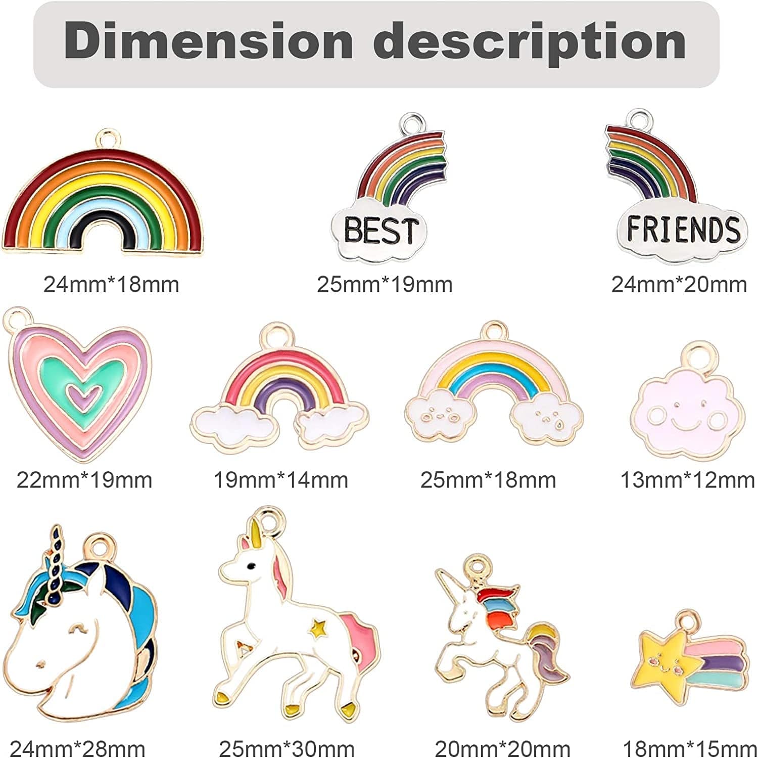 50 Pieces Unicorn Charms Enamel Rainbow Cloud Star Charms Gold Plated Enamel Sunflower Heart Charms Pendant Mixed for Jewelry Making Necklace Bracelet Girl Craft DIY Accessories