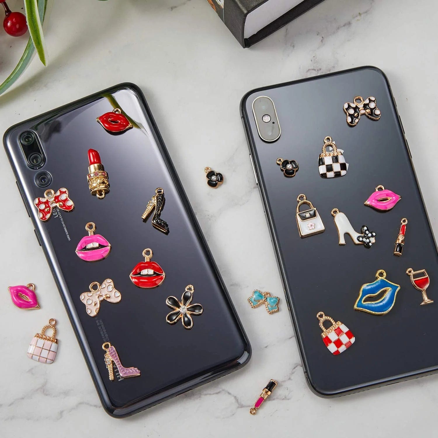 50 Pieces Women'S Makeup Lip Lipstick Charms Gold Plated Enamel High Heels Wallet Flower Bow Charm Pendant for DIY Jewelry Necklace Bracelet Earrings Making