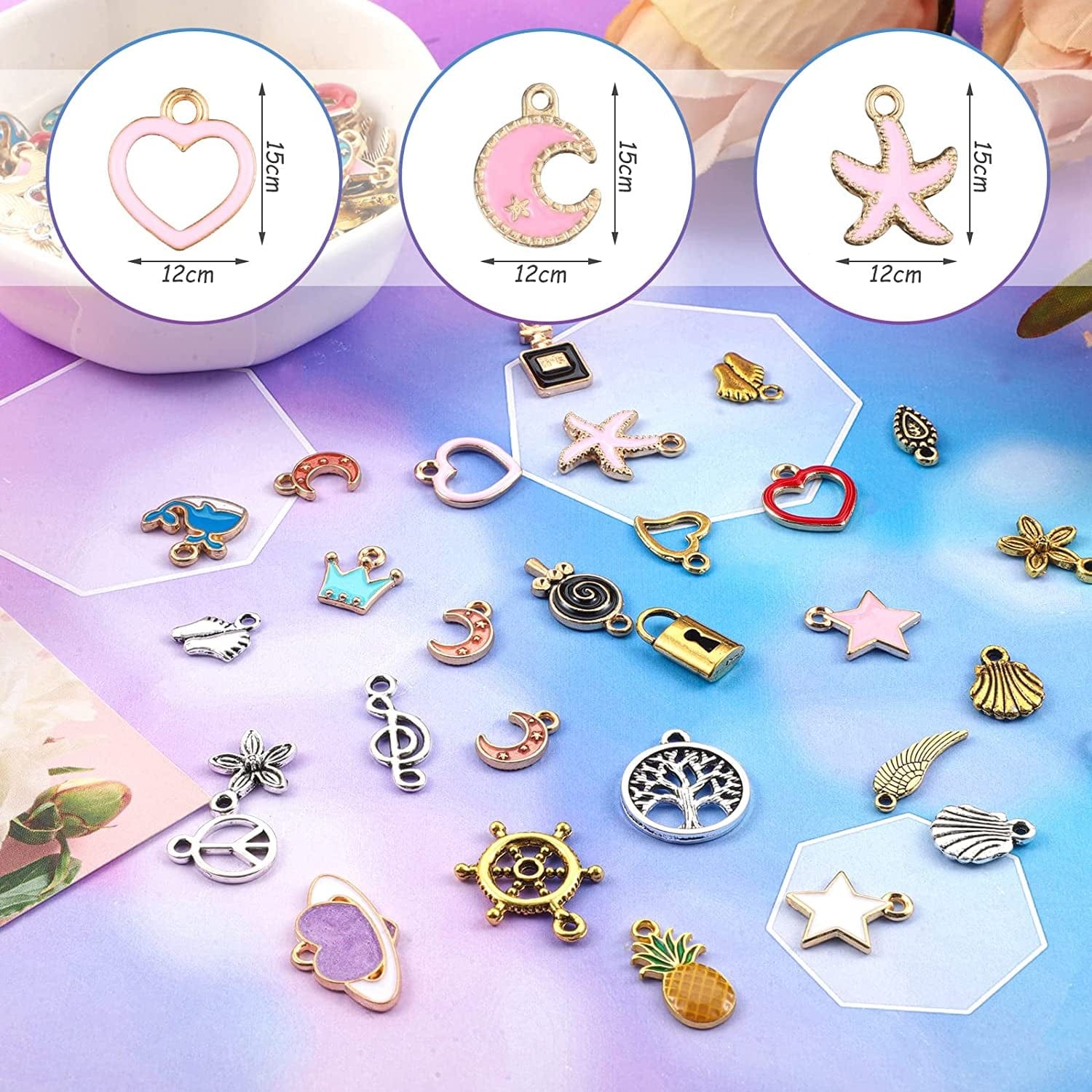 500 Pieces Charms for Jewelry Making Pendants Assorted Gold Plated Enamel Silver Metal Charms for DIY Necklace Bracelet Earring Craft Supplies