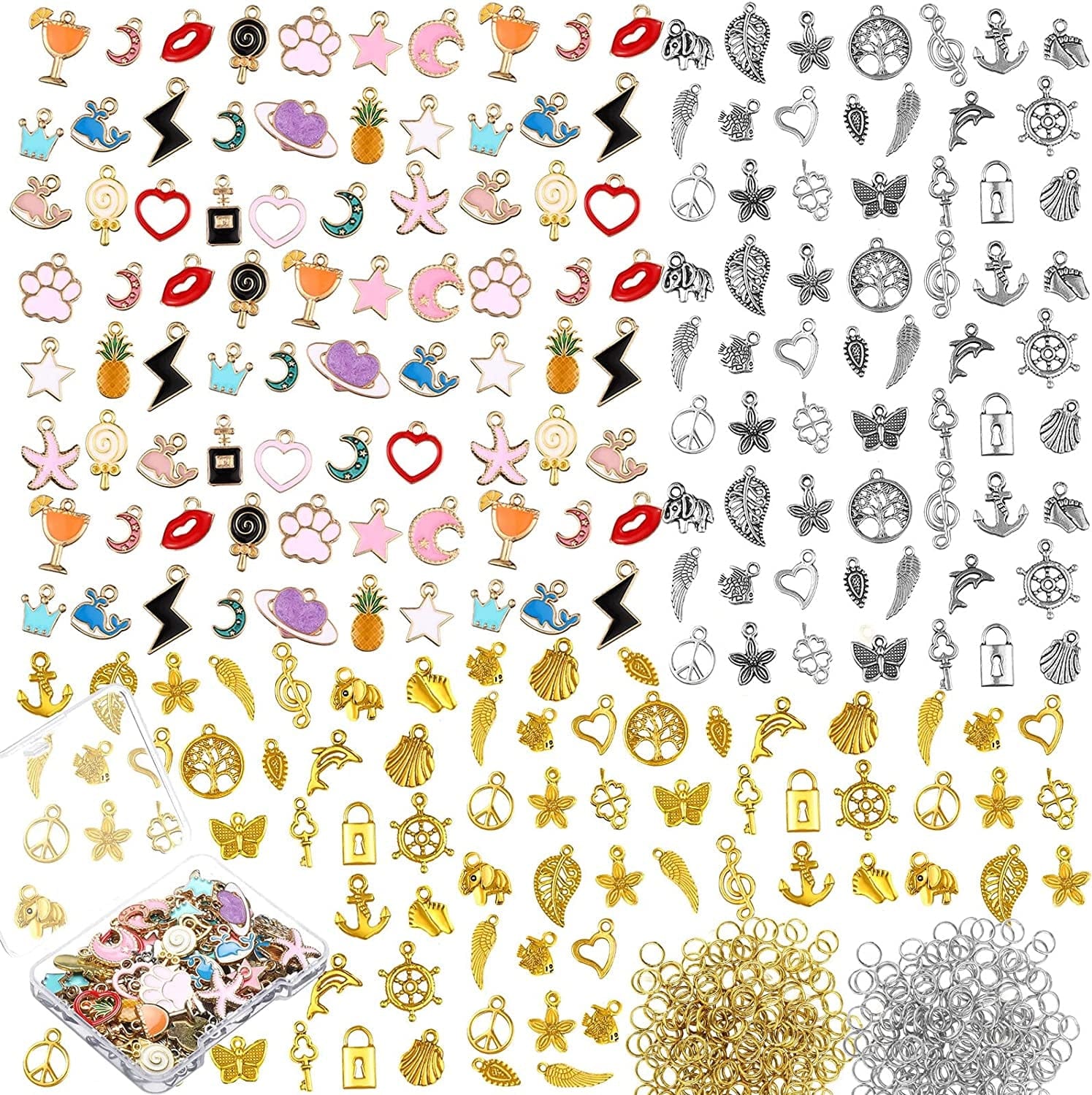 500 Pieces Charms for Jewelry Making Pendants Assorted Gold Plated Enamel Silver Metal Charms for DIY Necklace Bracelet Earring Craft Supplies