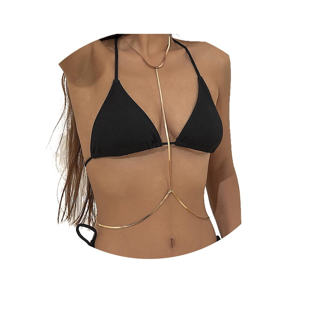 Bounzhi Gold Sexy Body Chain Crossover Thin Bra Bikini Rhinestone Crystal Waist Belly Body Chains Beach Body Necklace Jewelry for Women, Free Size (B-100) Apparel & Accessories > Jewelry > Body Jewelry Bounzhi Gold-1149