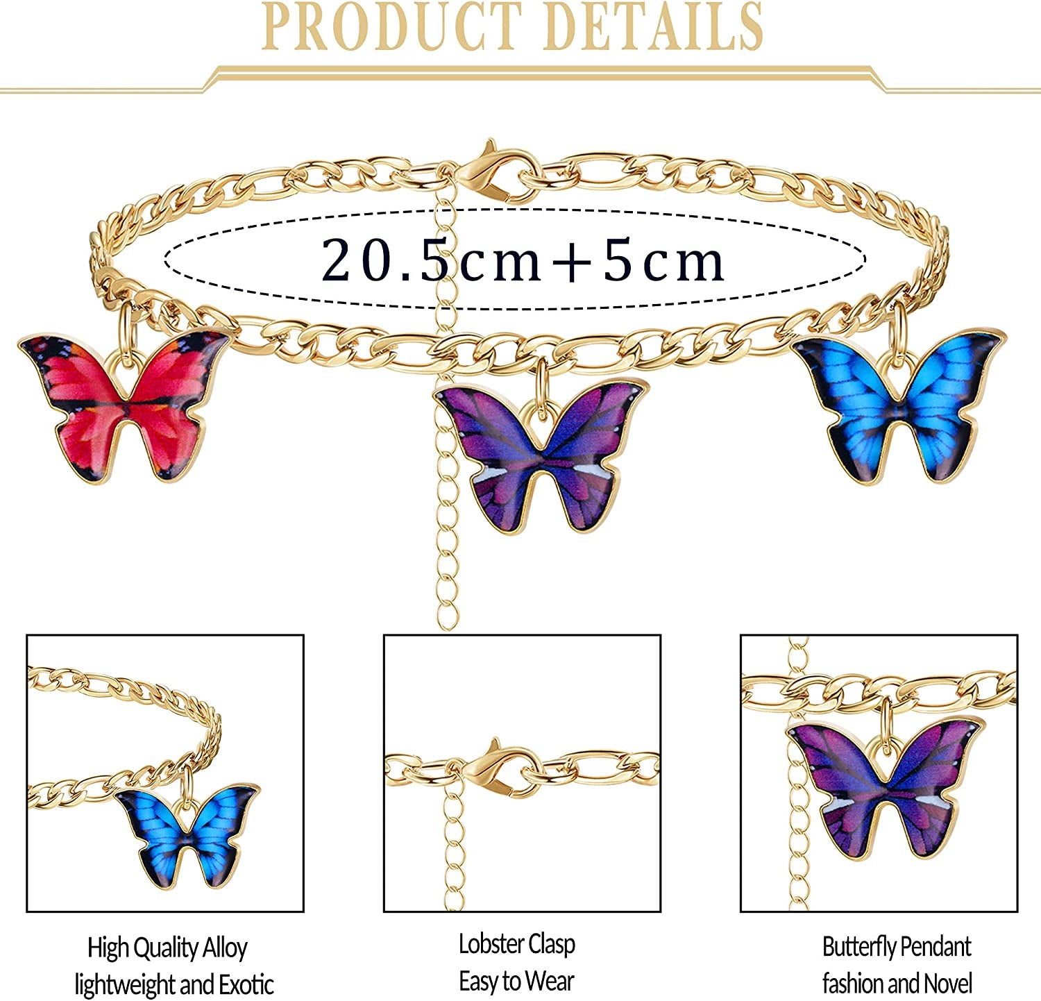 LOLIAS 14Pcs Butterfly Anklets for Women Cute Rhinestone Tennis Ankle Bracelets Boho Summer Beach Layered Chain Anklet Foot Jewelry Apparel & Accessories > Jewelry > Anklets LOLIAS