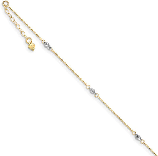 Solid 14K Yellow and White Gold Two Tone Cable Foot Chain Ankle Bracelet Rope Foot Chain Ankle Bracelet 1In Ext Anklet 9" Apparel & Accessories > Jewelry > Anklets Sonia Jewels